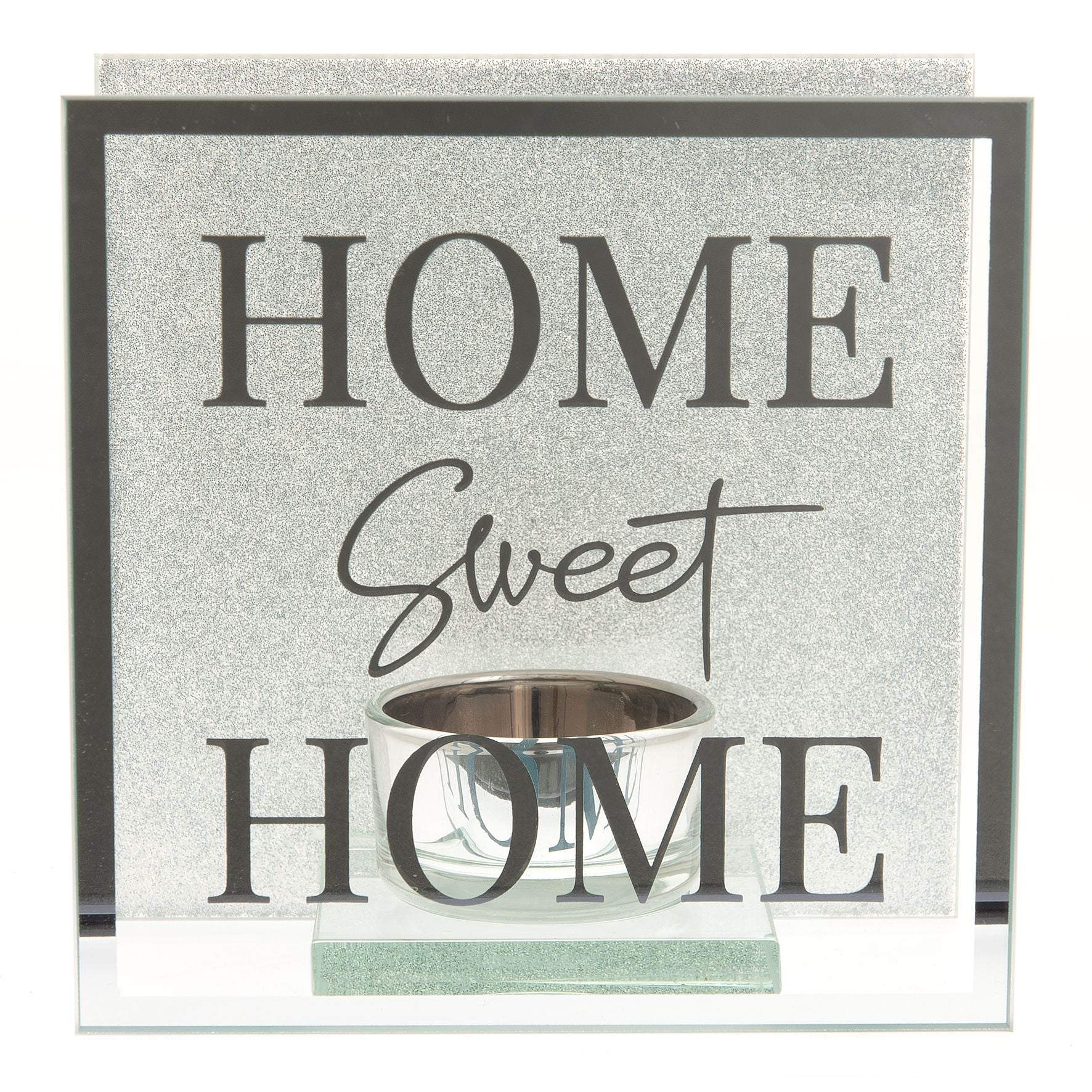 Hestia Silver Glass Tea Light Holder - Home Sweet Home