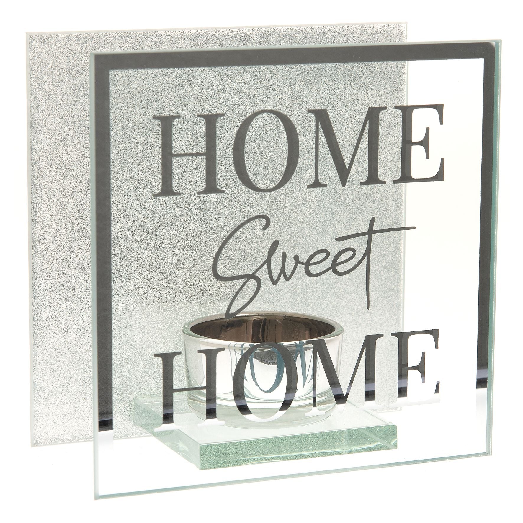 Hestia Silver Glass Tea Light Holder - Home Sweet Home