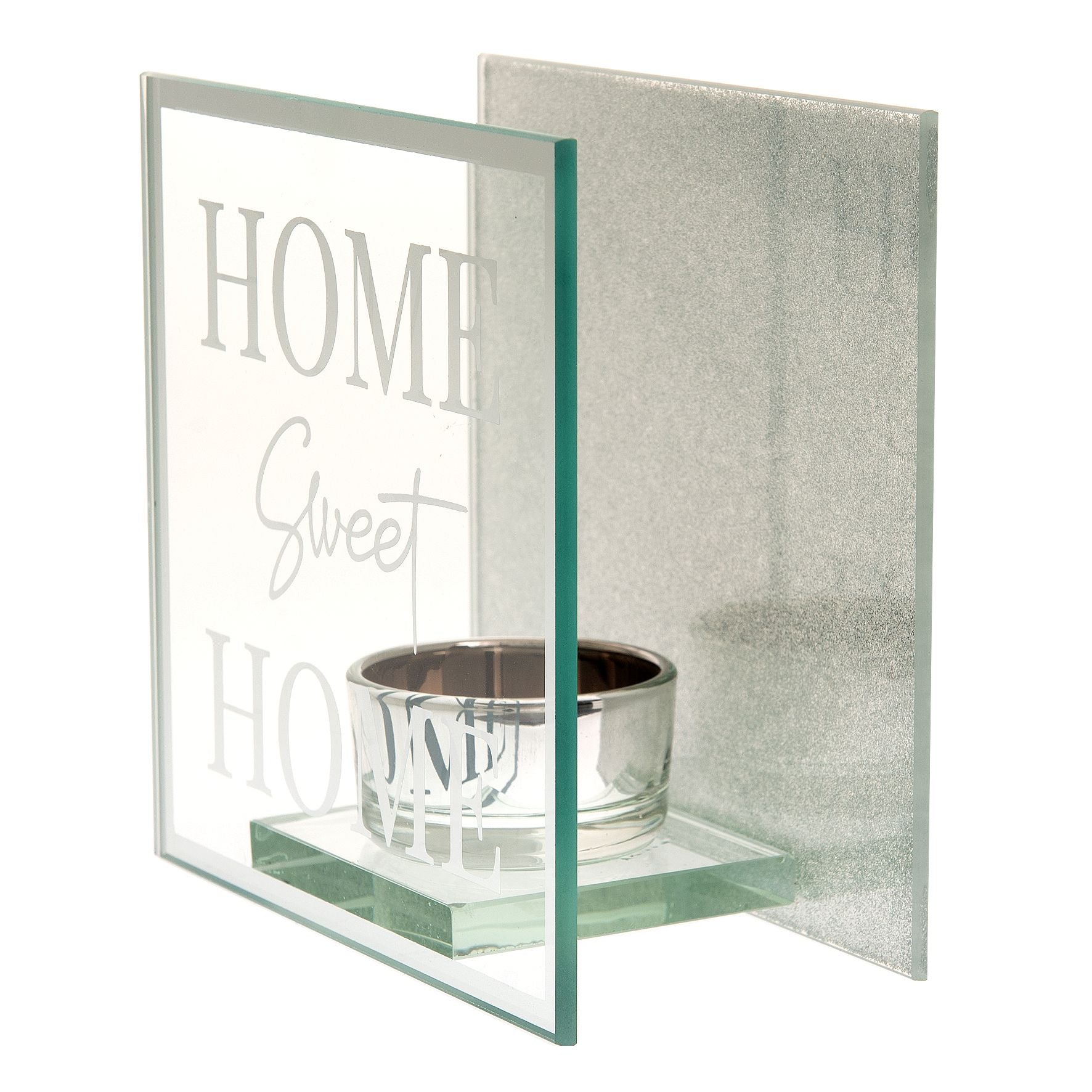 Hestia Silver Glass Tea Light Holder - Home Sweet Home