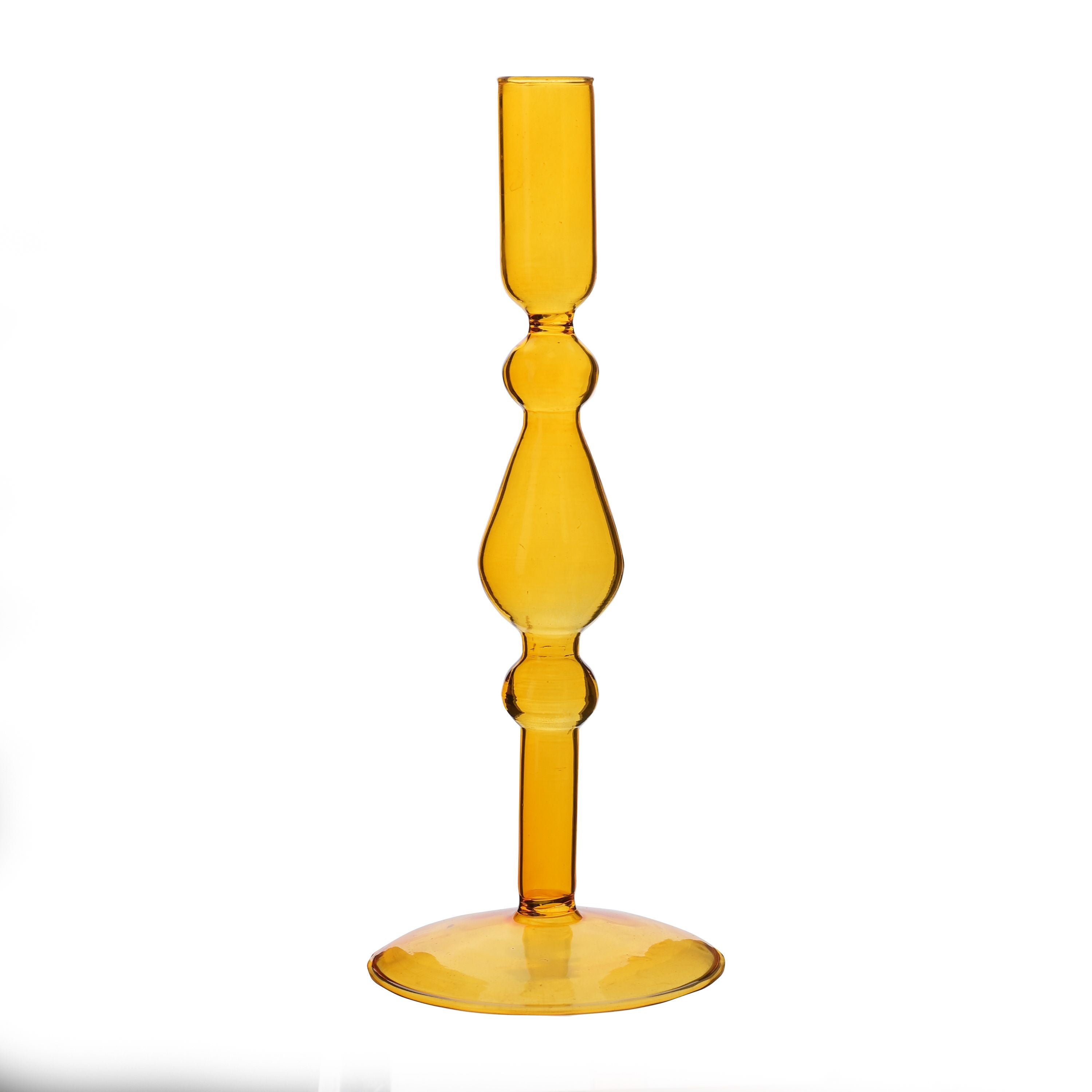 Hestia Glass Candle Holder Ochre 26 x 9cm