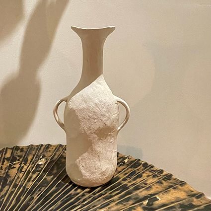 Hestia Tapered Metal Vase with Handles  - White