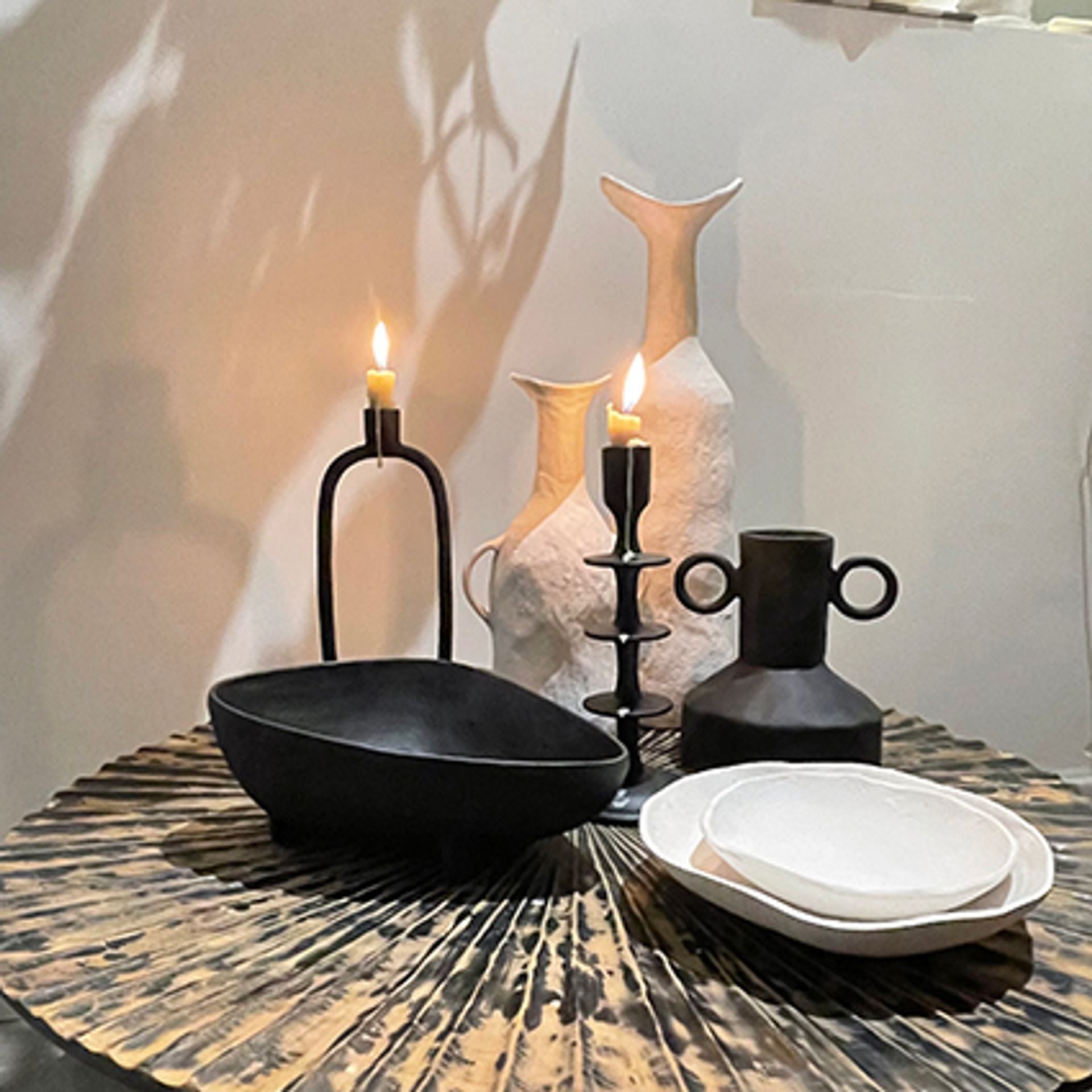 Hestia Tapered Metal Vase with Handles - White