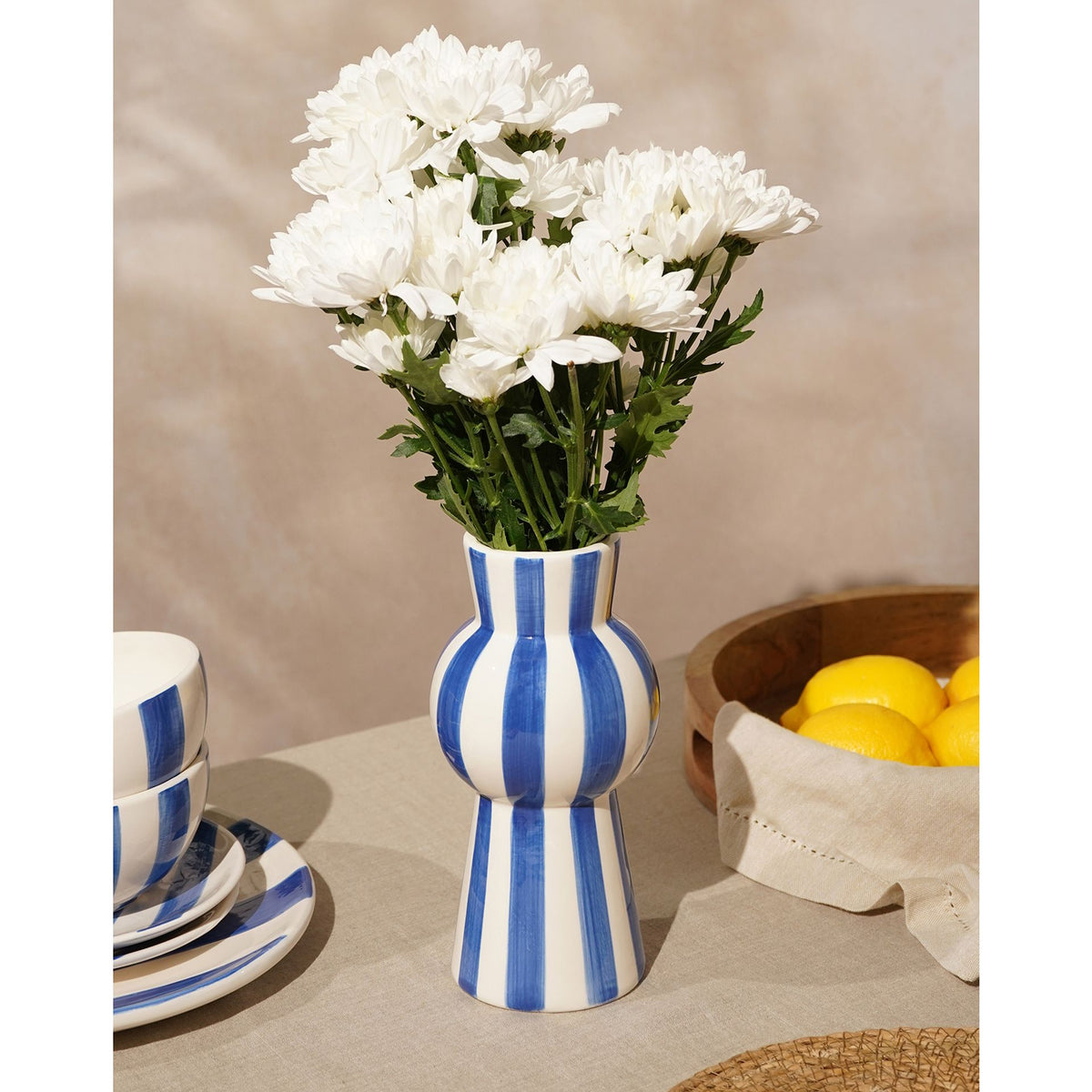 Hestia Blue & White Striped Tall Vase