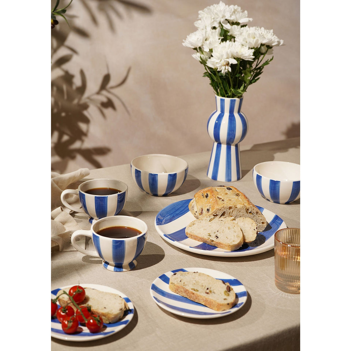 Hestia Blue & White Striped Tall Vase