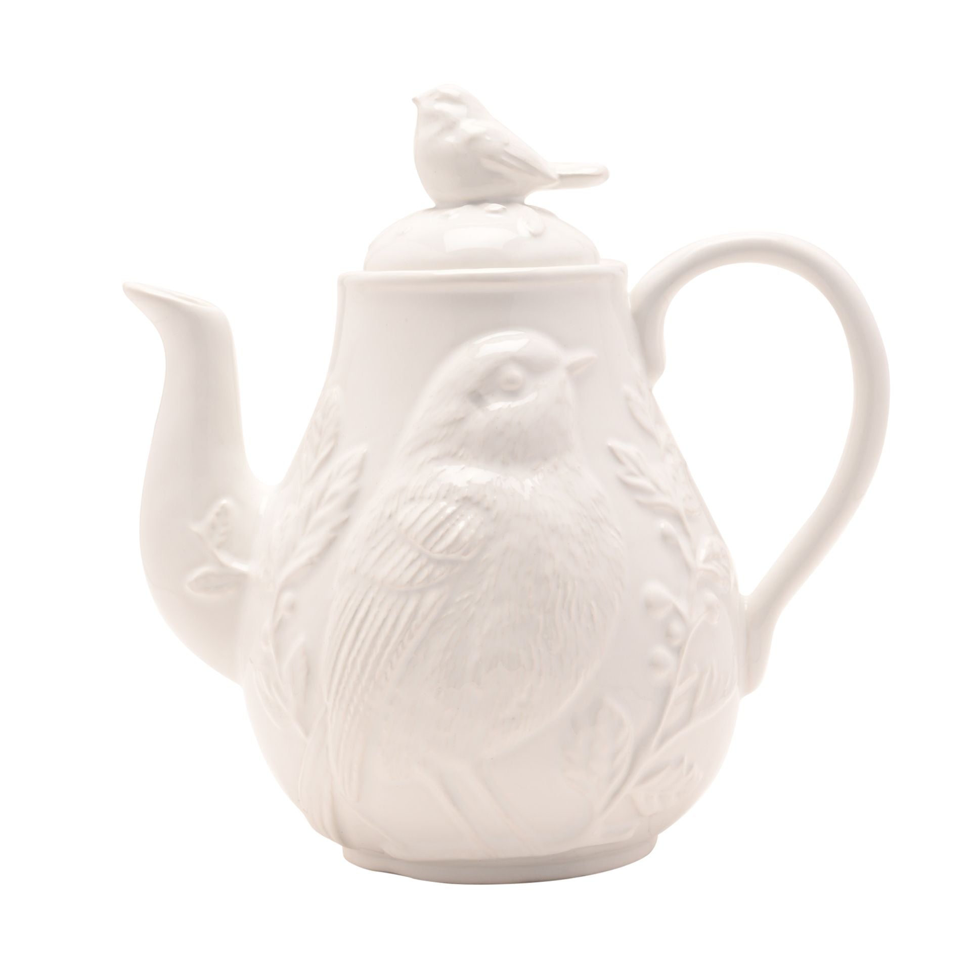 Hestia Tall White Floral Bird Teapot