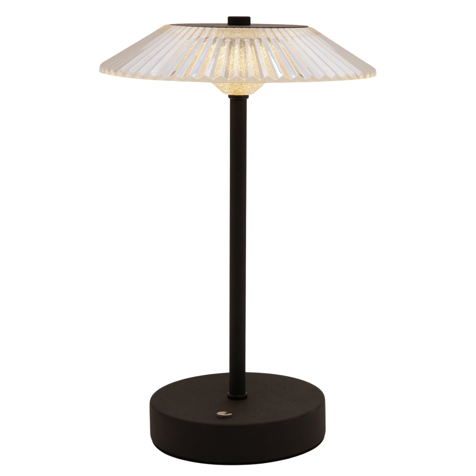Hestia Black Ribbed Glass USB LED Touch Table Lamp