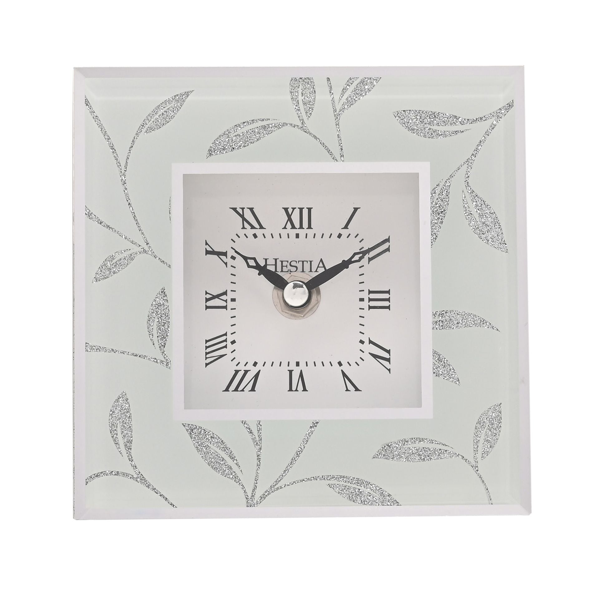 Hestia Glitter Leaf Design Mantel Clock