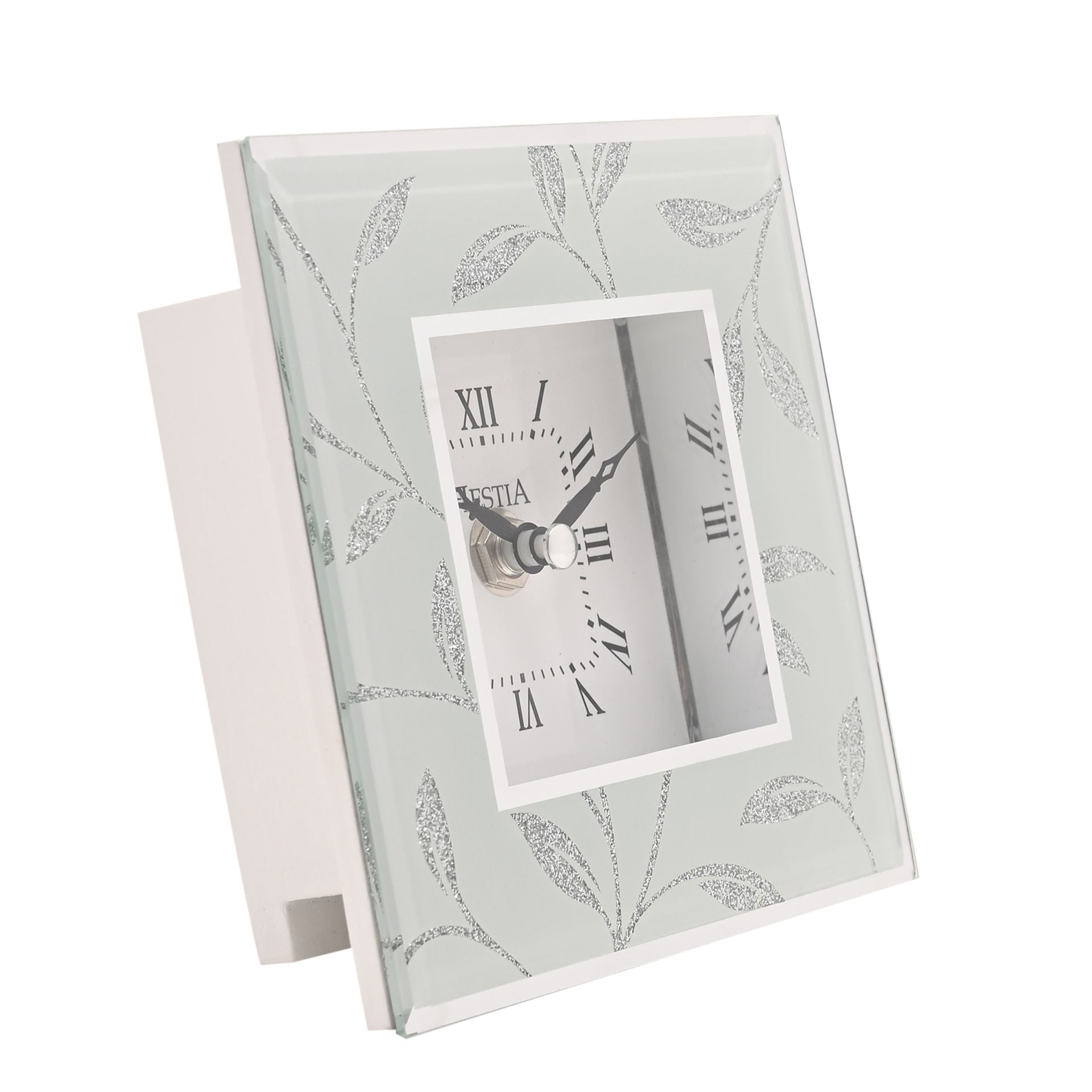 Hestia Glitter Leaf Design Mantel Clock