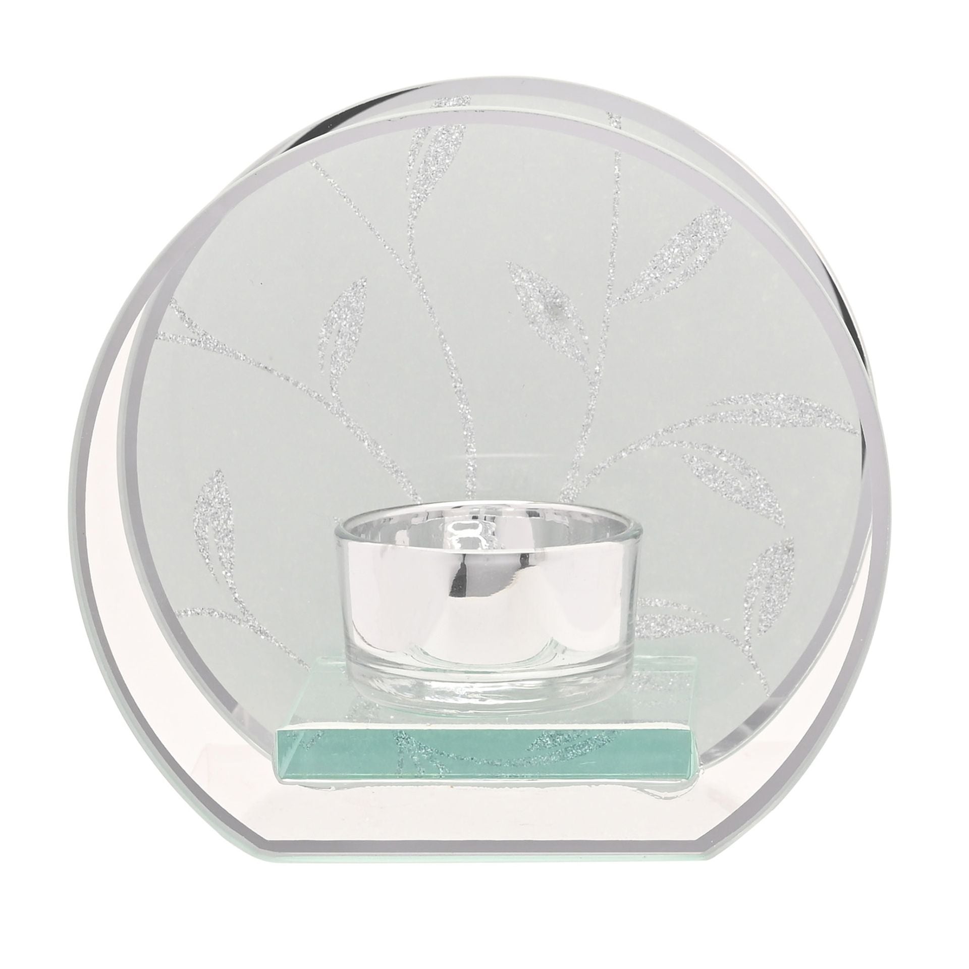 Hestia Glitter Leaf Design Single Tealight Holder