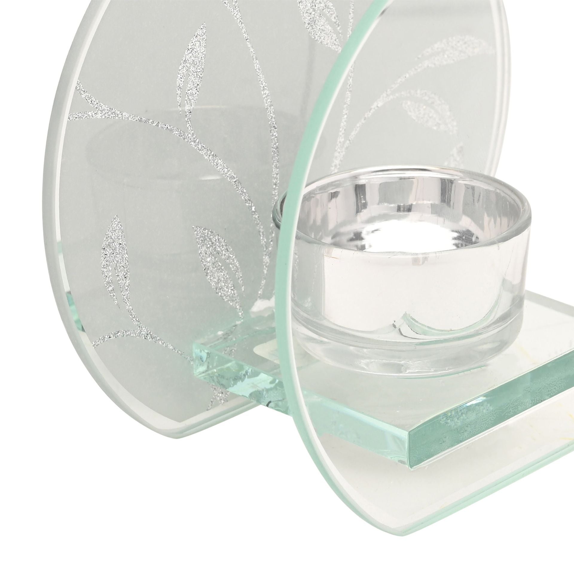 Hestia Glitter Leaf Design Single Tealight Holder