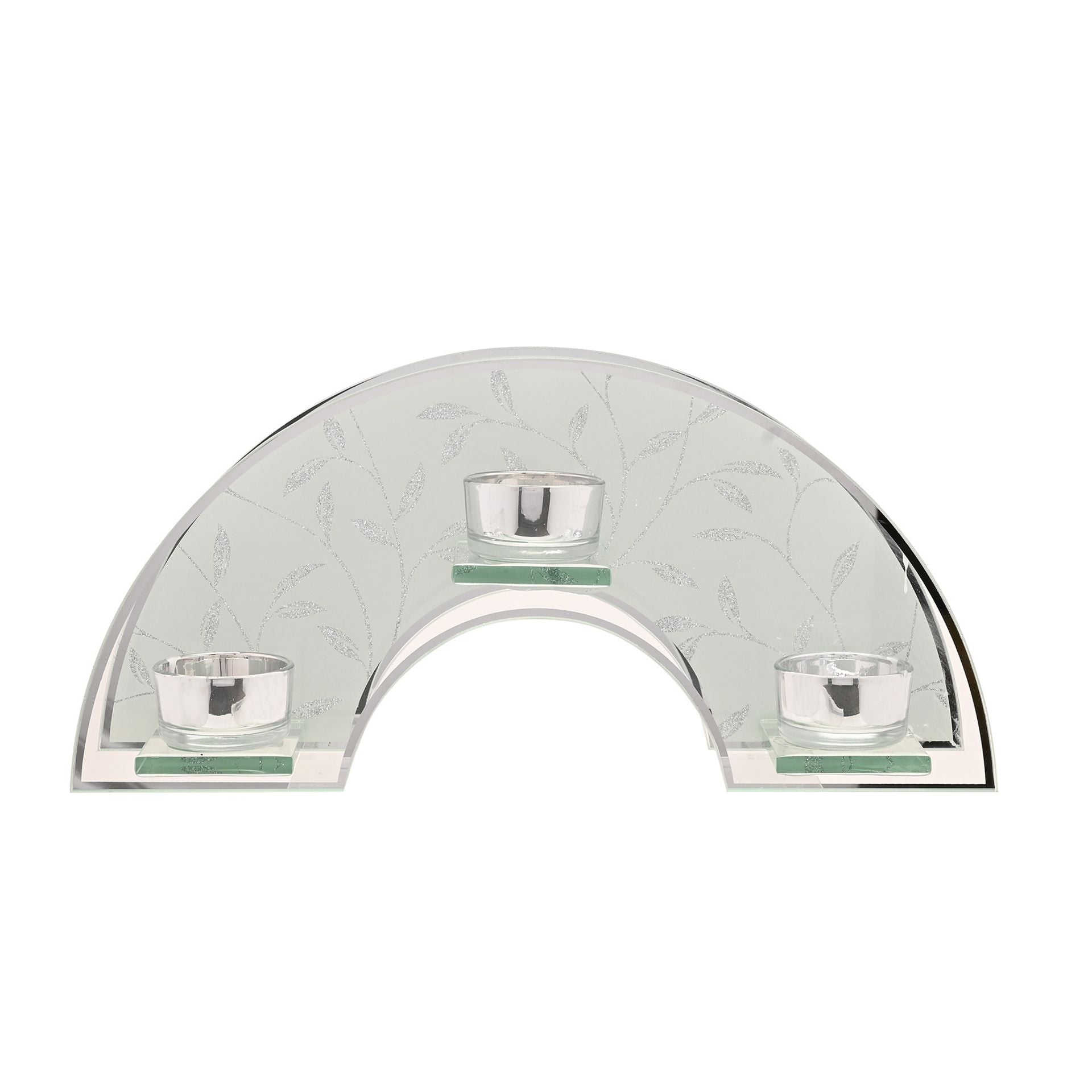 Hestia Glitter Leaf Design Triple Tealight Holder