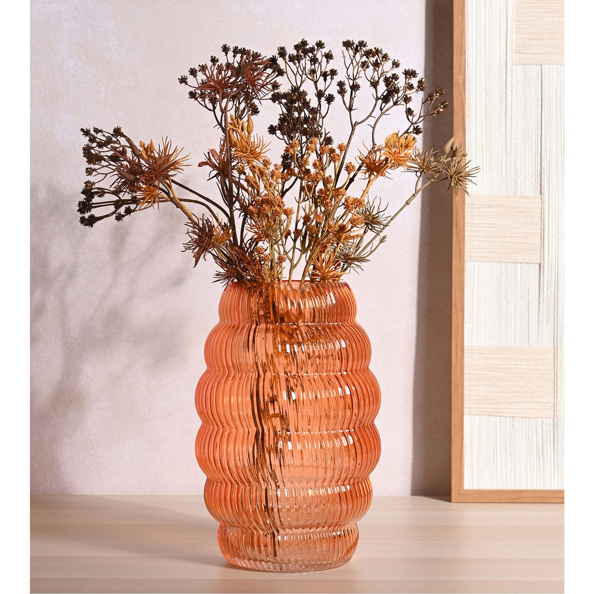 Hestia Brown Ribbed Glass Cone Vase 28cm