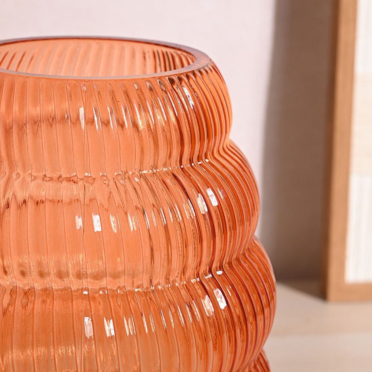 Hestia Brown Ribbed Glass Cone Vase 28cm