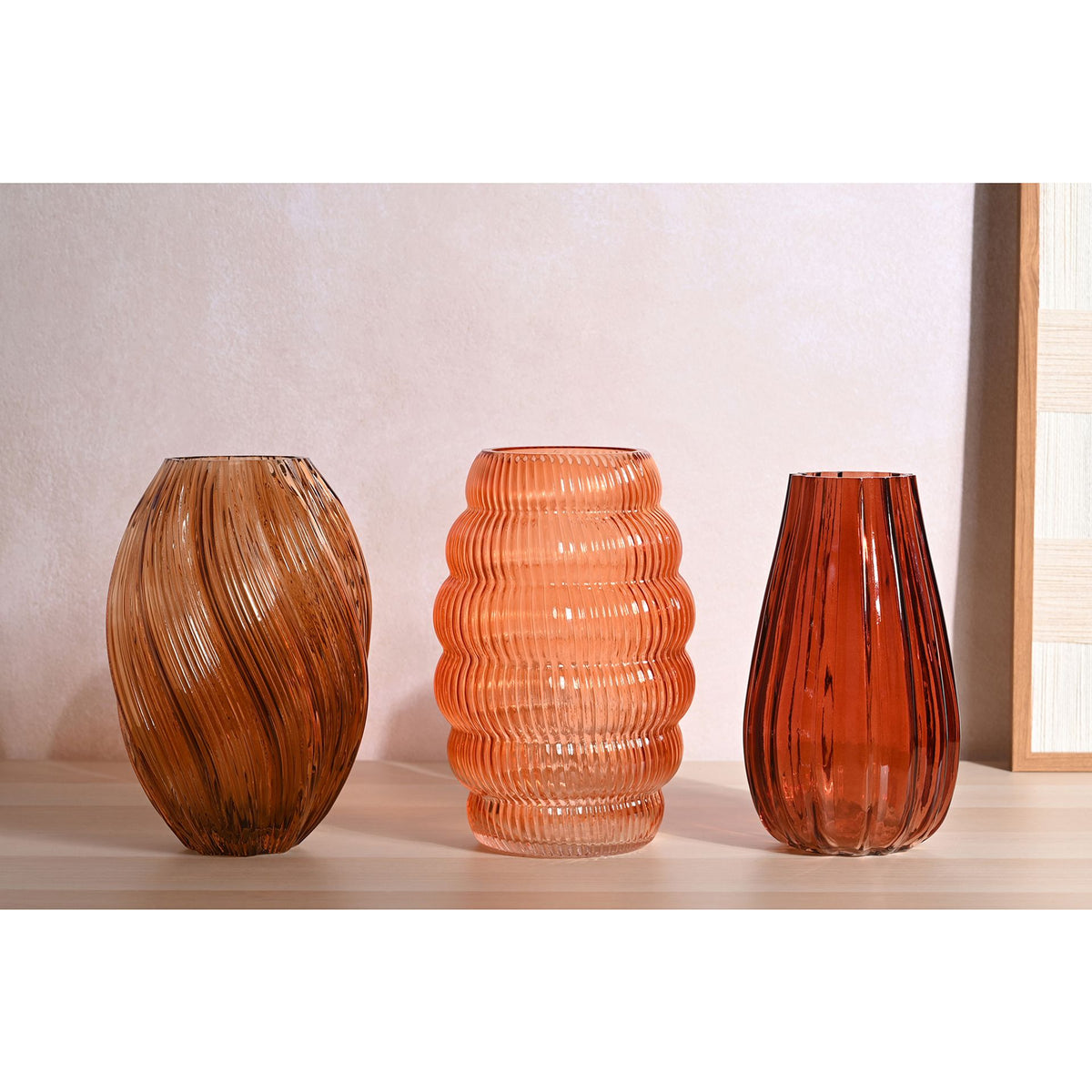 Hestia Brown Ribbed Glass Cone Vase 28cm