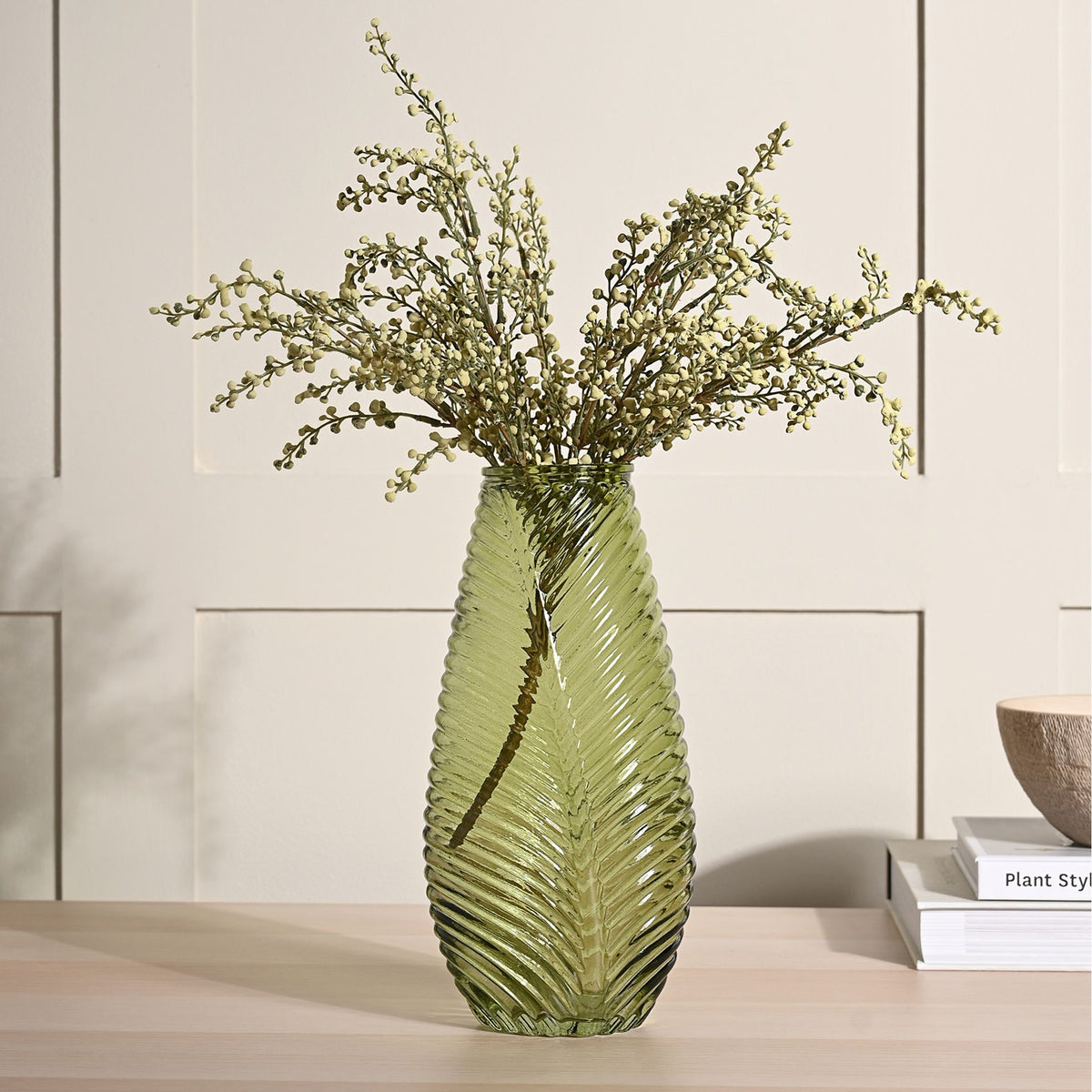 Hestia Green Ribbed Flute Vase 30cm