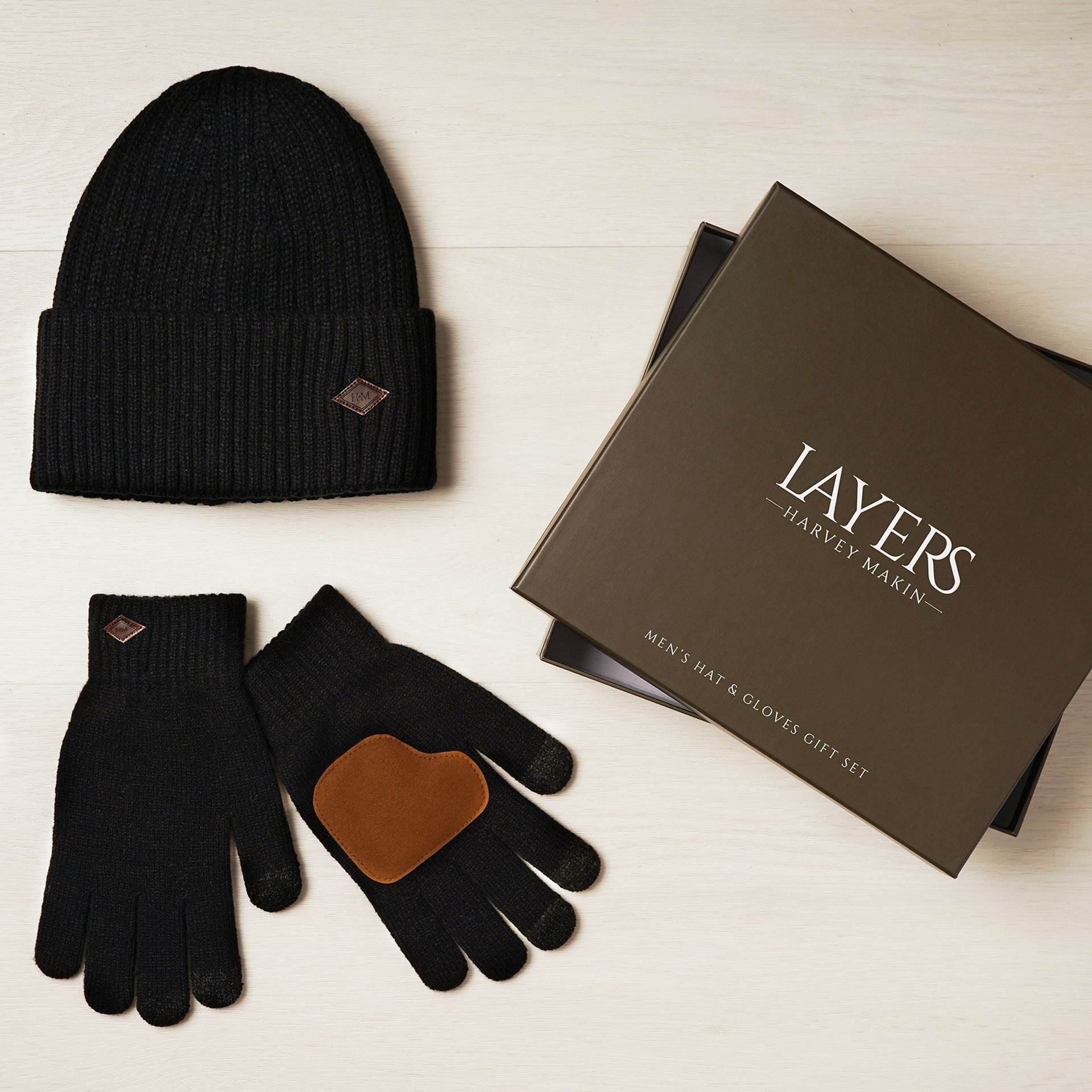 Harvey Makin Layers Hat and Gloves Gift Set - Black