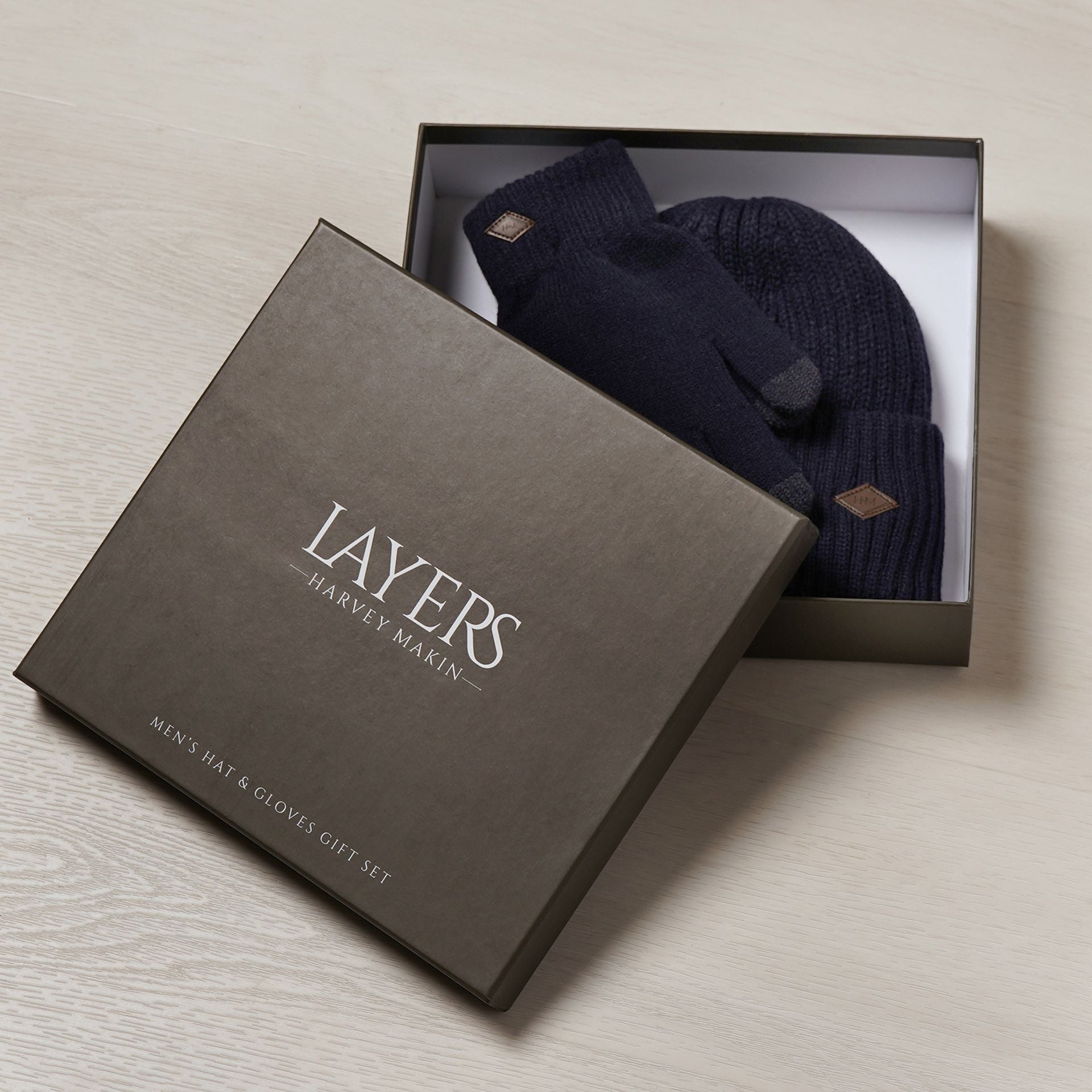 Harvey Makin Layers Hat and Gloves Gift Set - Navy Blue