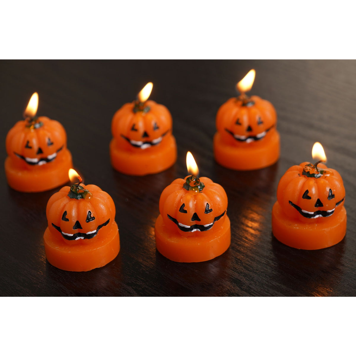 Set of 6 Pumpkin Debossed Smiley Face Tealight Candles