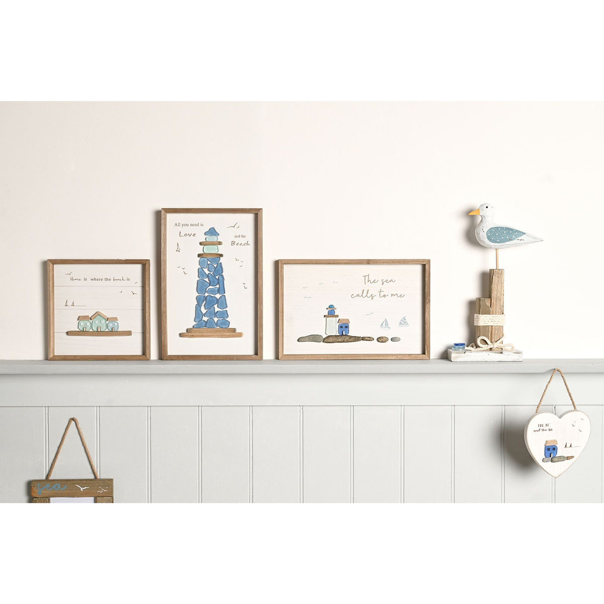 Love Life By The Sea Framed Plaque with Sea Glass - Lighthouse
