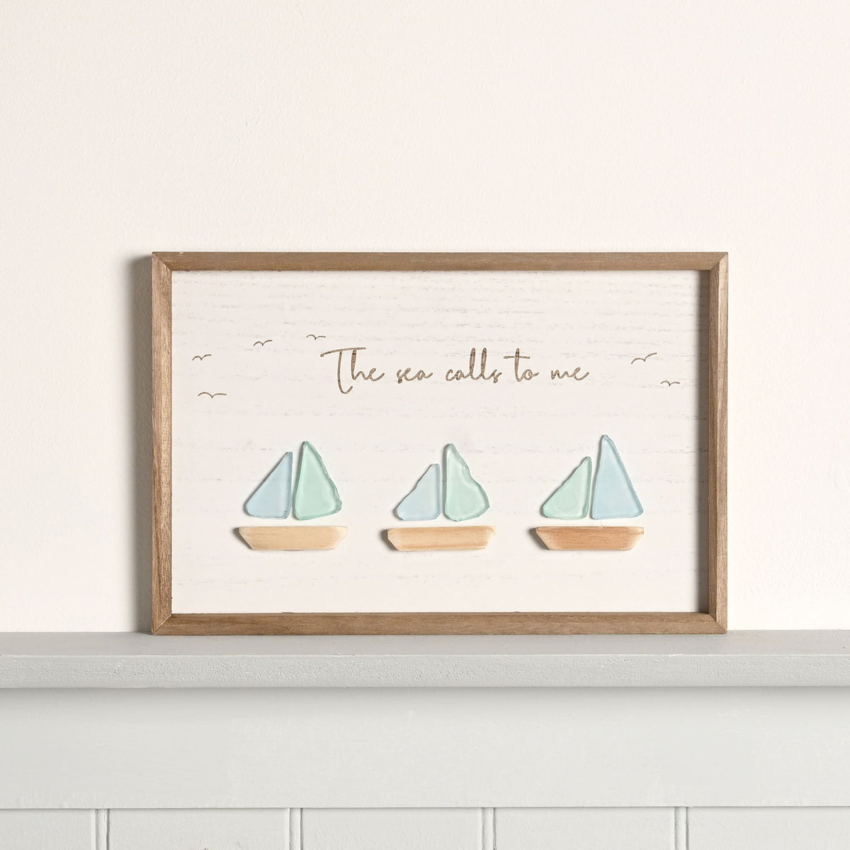 Love Life By The Sea Framed Plaque with Sea Glass - 3 Boats