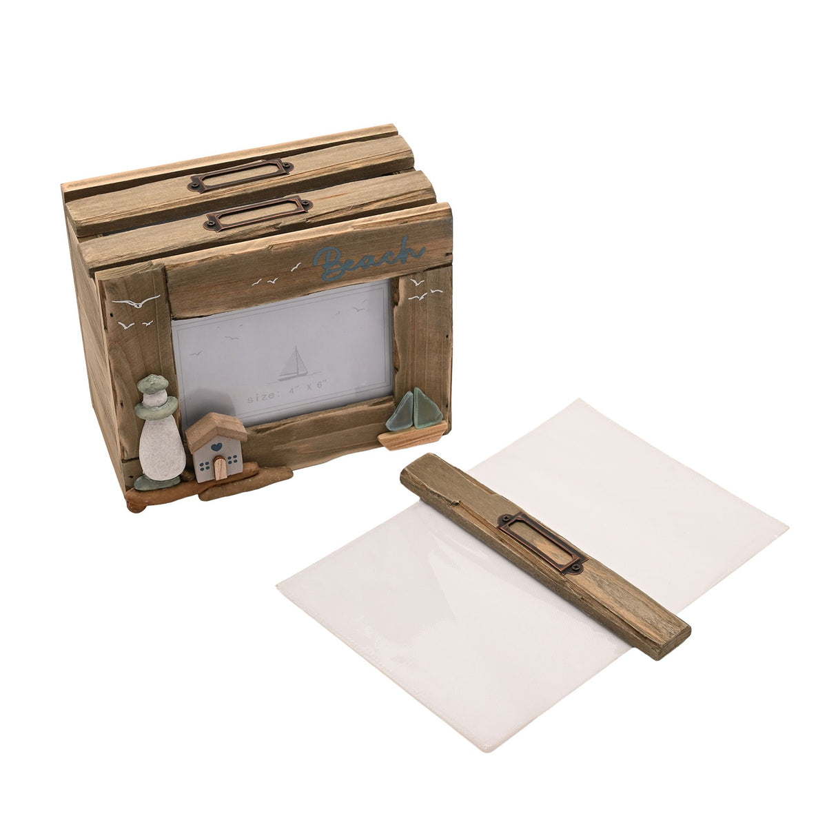 Love Life By The Sea Driftwood Photo Box with Sea Glass