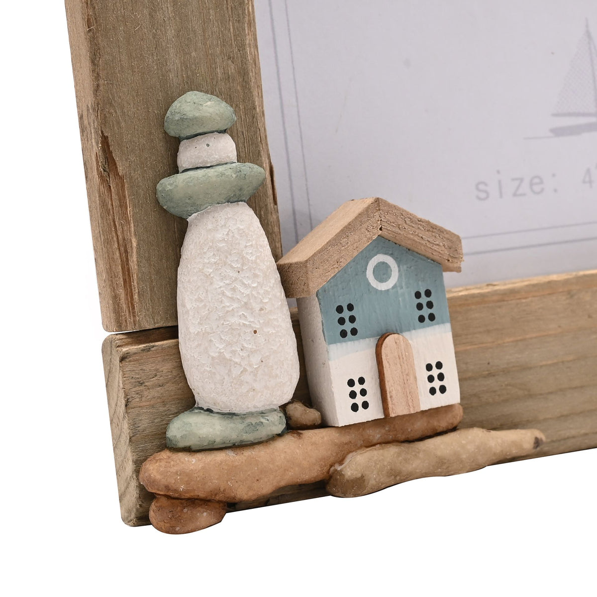 Love Life By The Sea Driftwood Photo Frame with Sea Glass