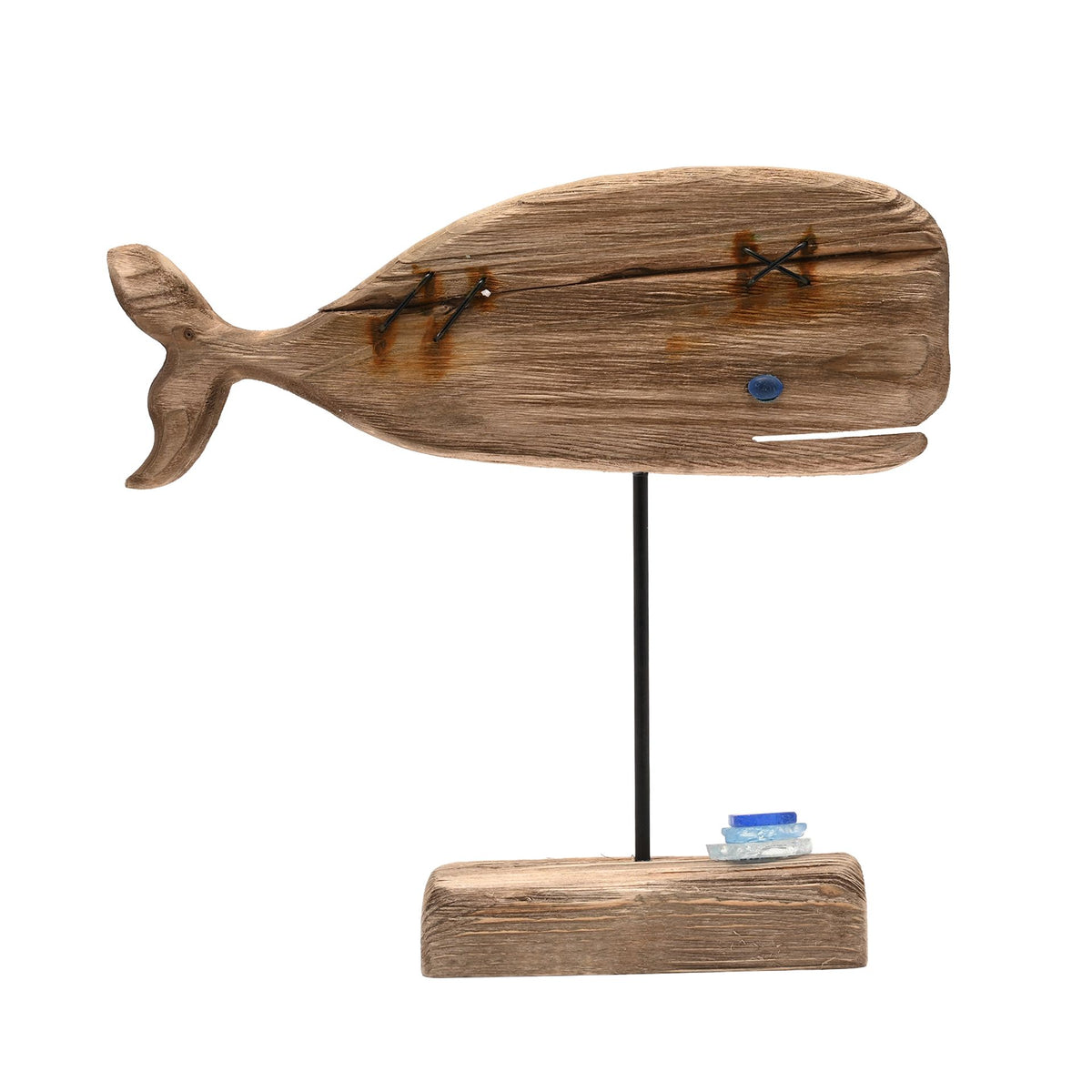 Love Life By The Sea Driftwood with Sea Glass - Whale 27cm