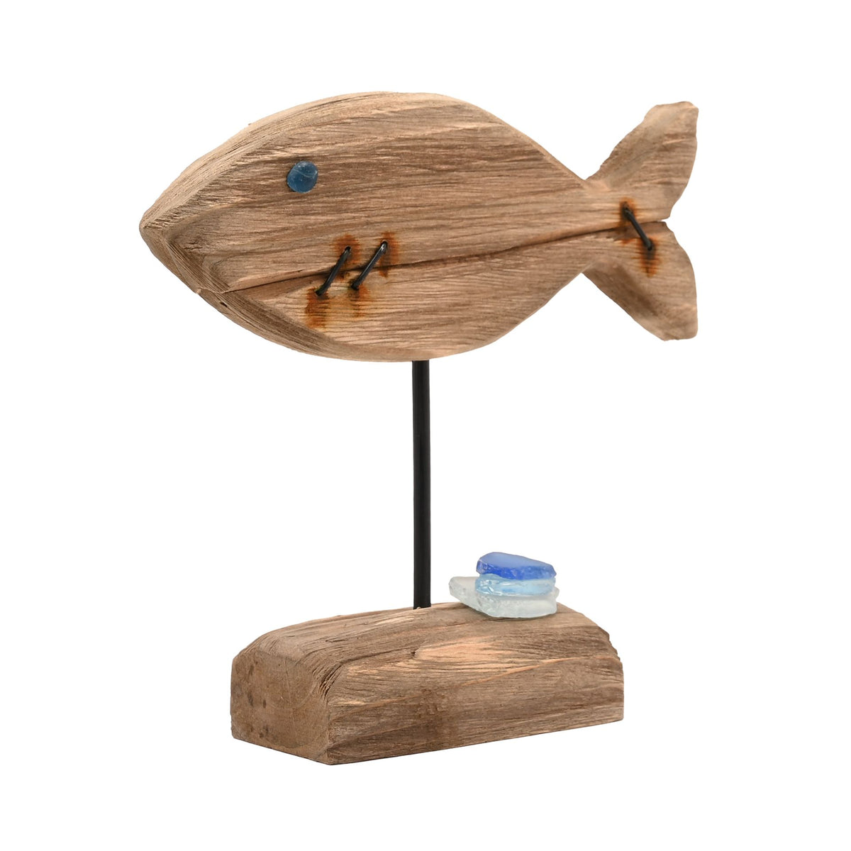 Love Life By The Sea Driftwood with Sea Glass - Fish 18cm