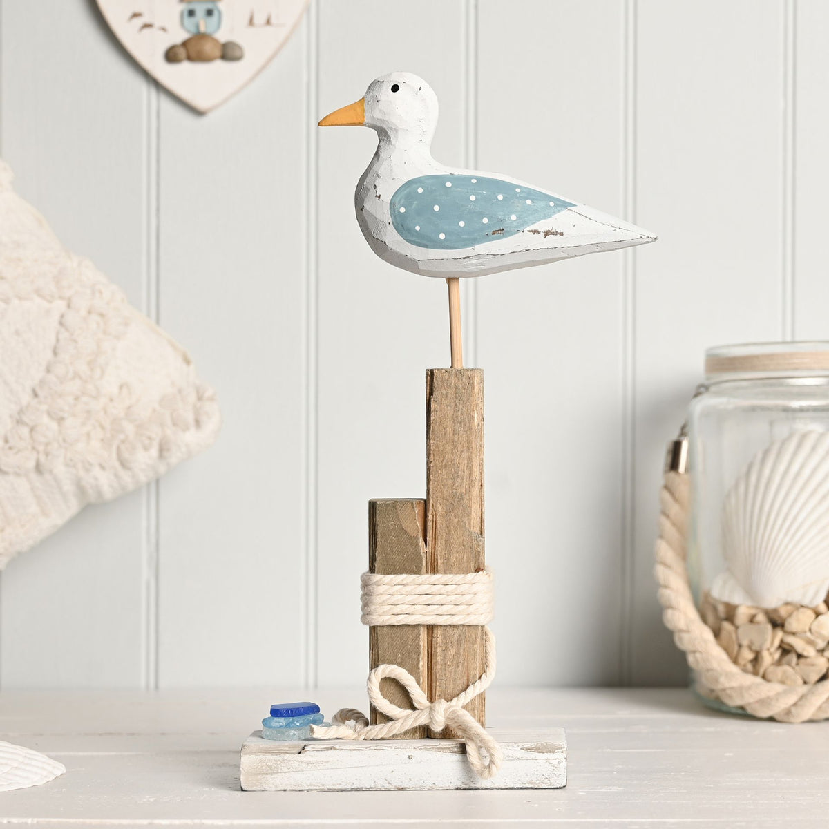 Love Life By The Sea Driftwood with Sea Glass - Seagull 31cm