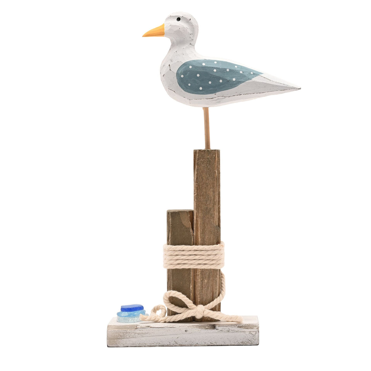 Love Life By The Sea Driftwood with Sea Glass - Seagull 31cm