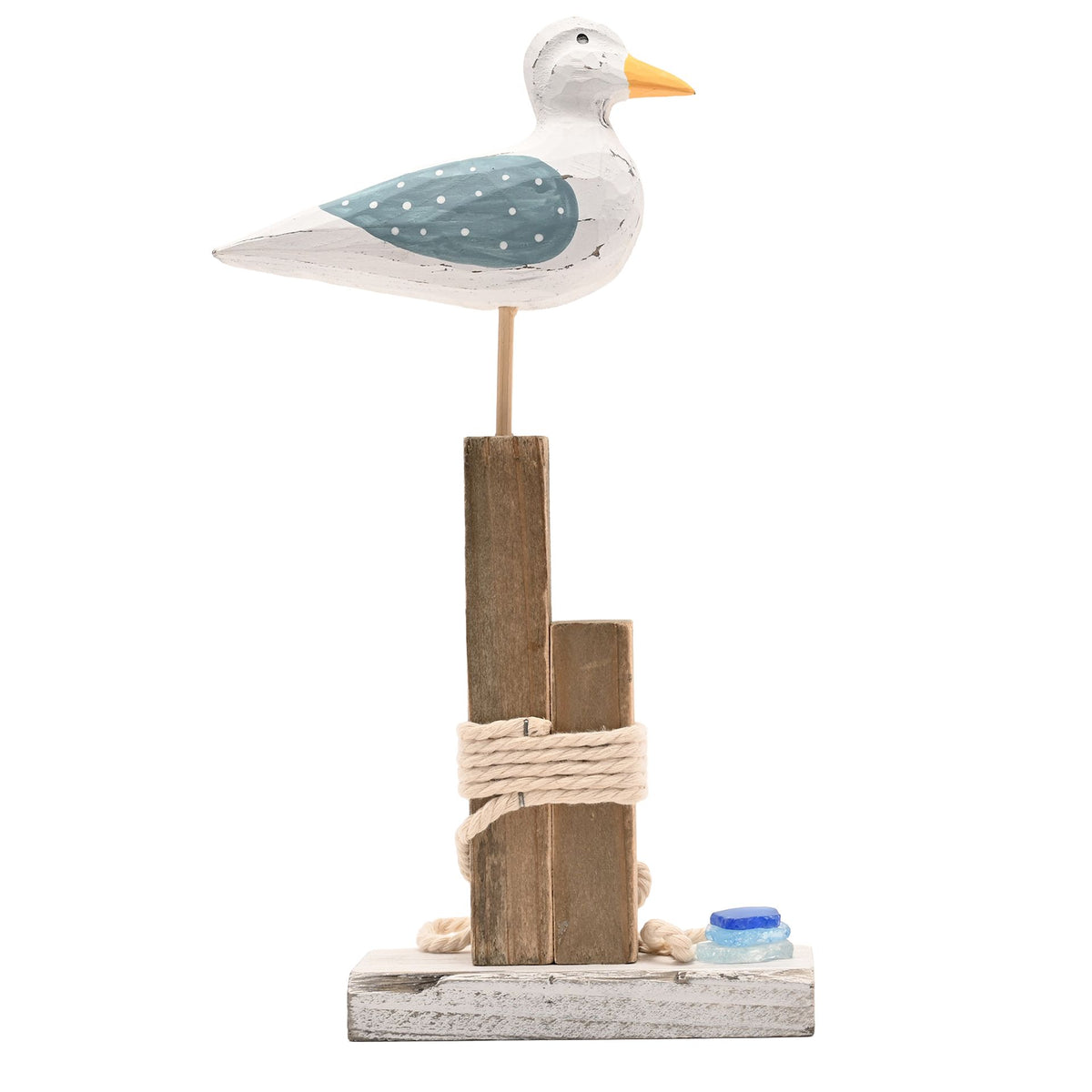 Love Life By The Sea Driftwood with Sea Glass - Seagull 31cm