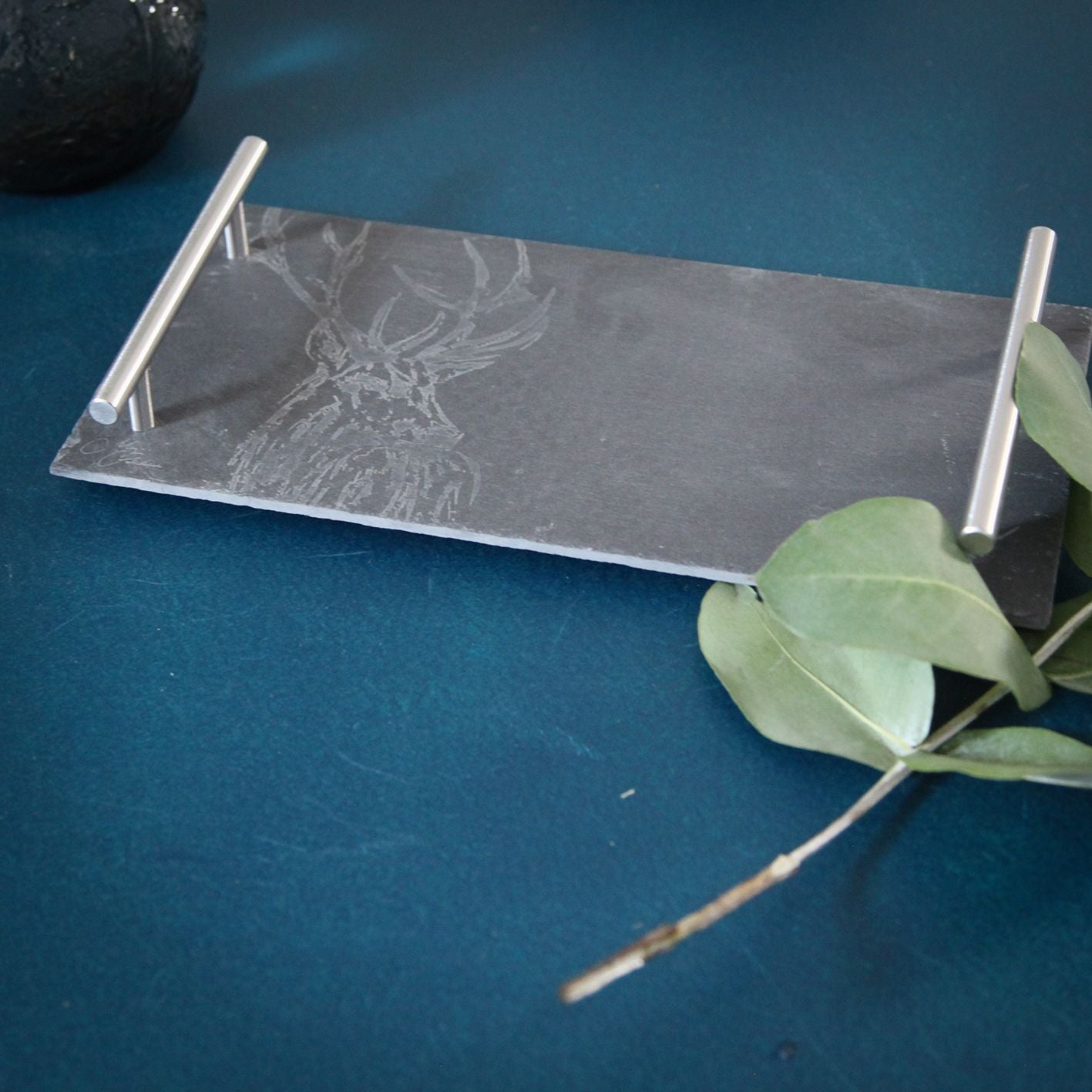 Meg Hawkins Slate Tray with Handles - Stag 30x15cm