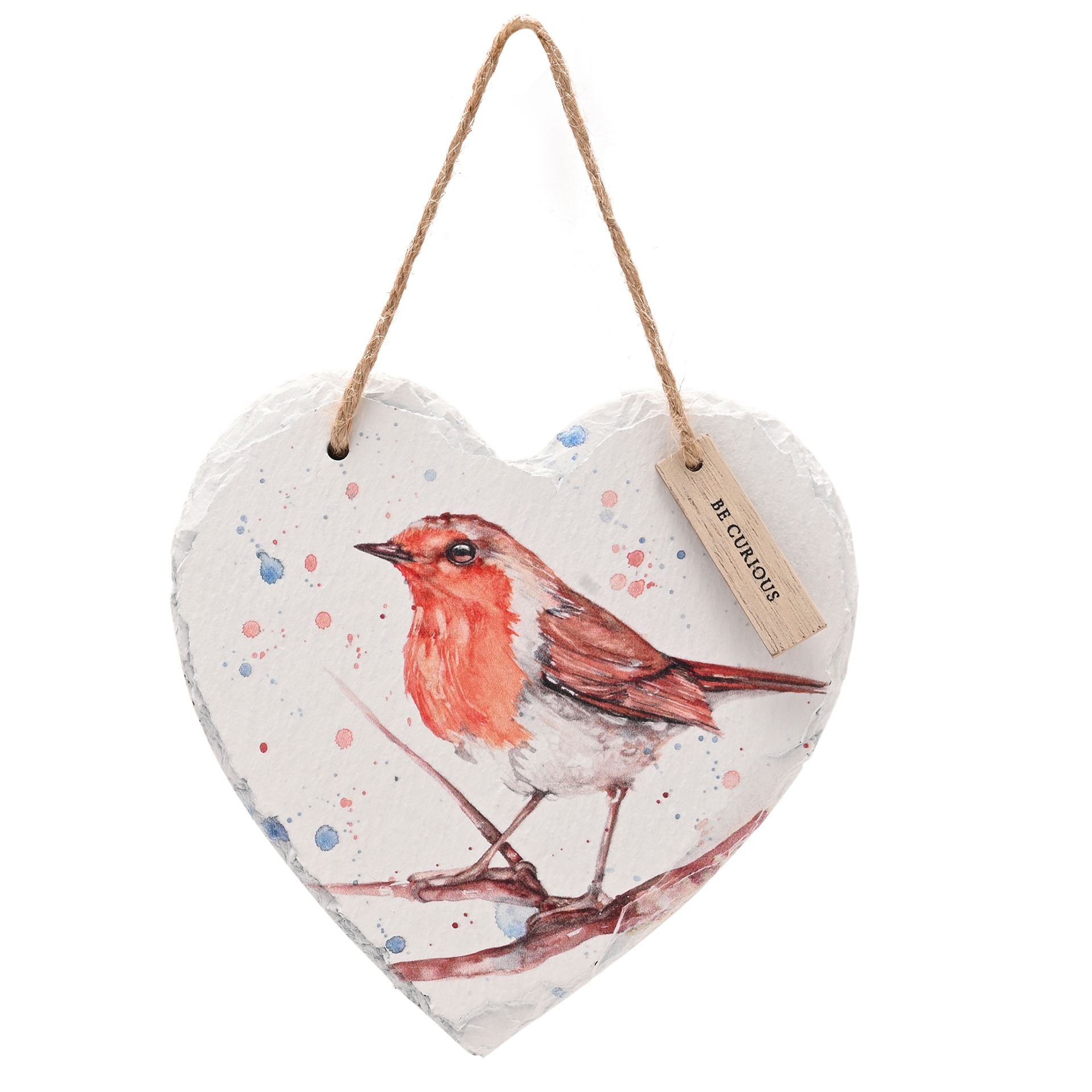 Meg Hawkins Slate Hanging Heart - Robin