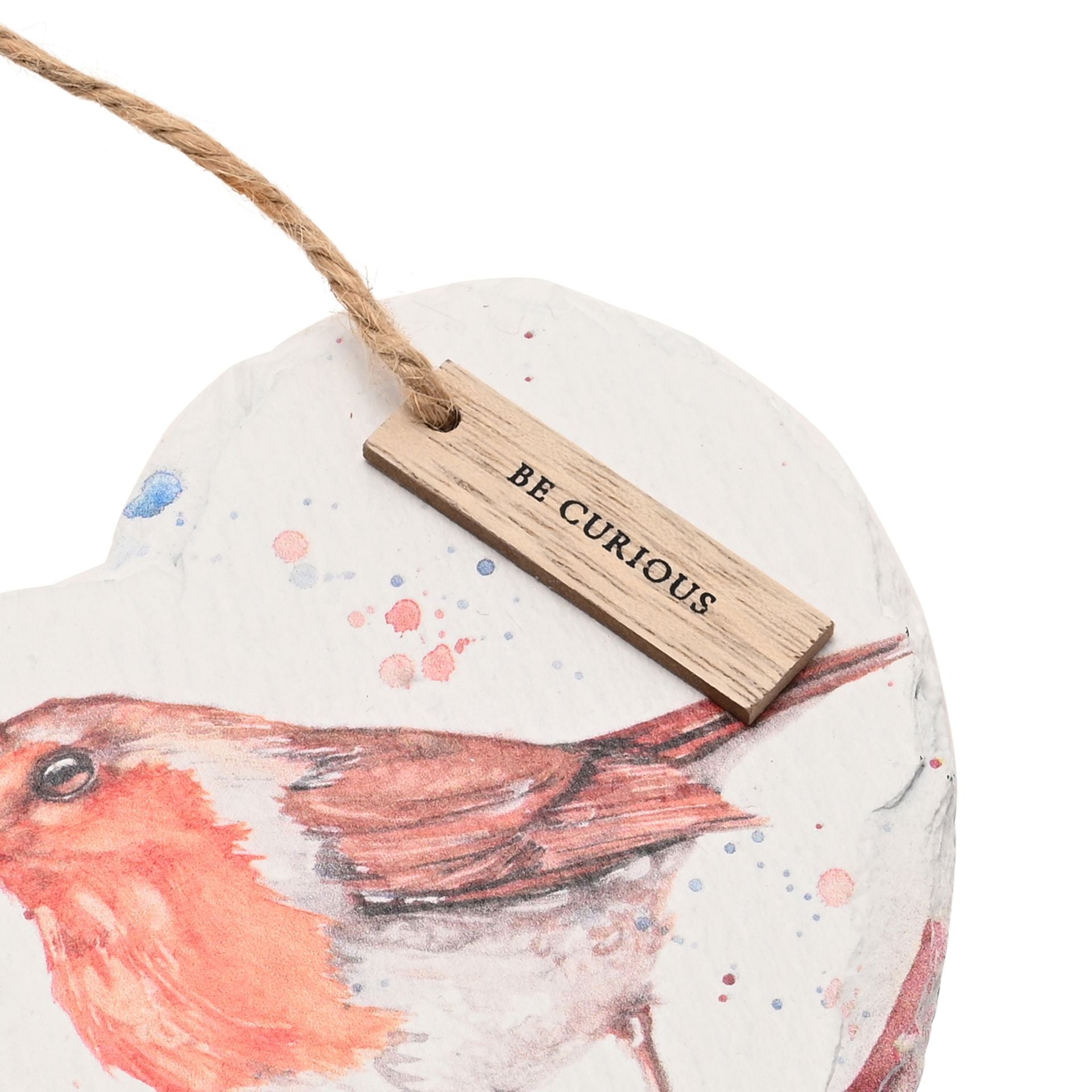 Meg Hawkins Slate Hanging Heart - Robin