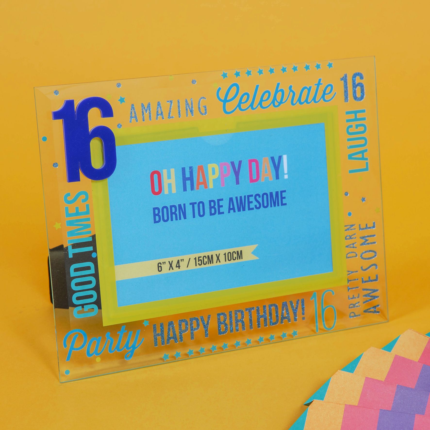 Oh Happy Day! Glass Photo Frame 6" x 4" Blue 16