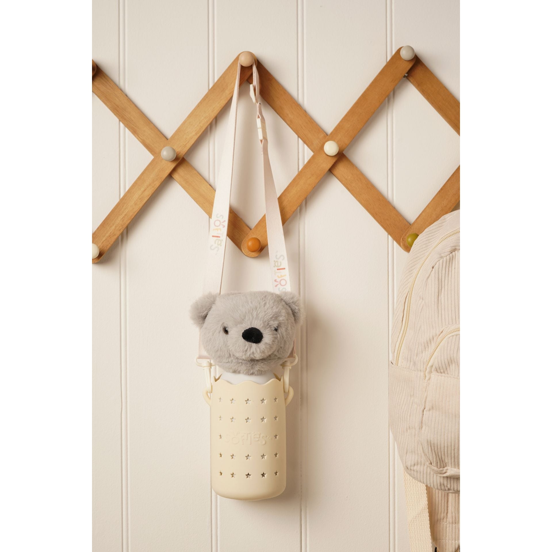 Softies Silicone Water Bottle Bag with Charm Holes and Fabric Clip on Carry Strap