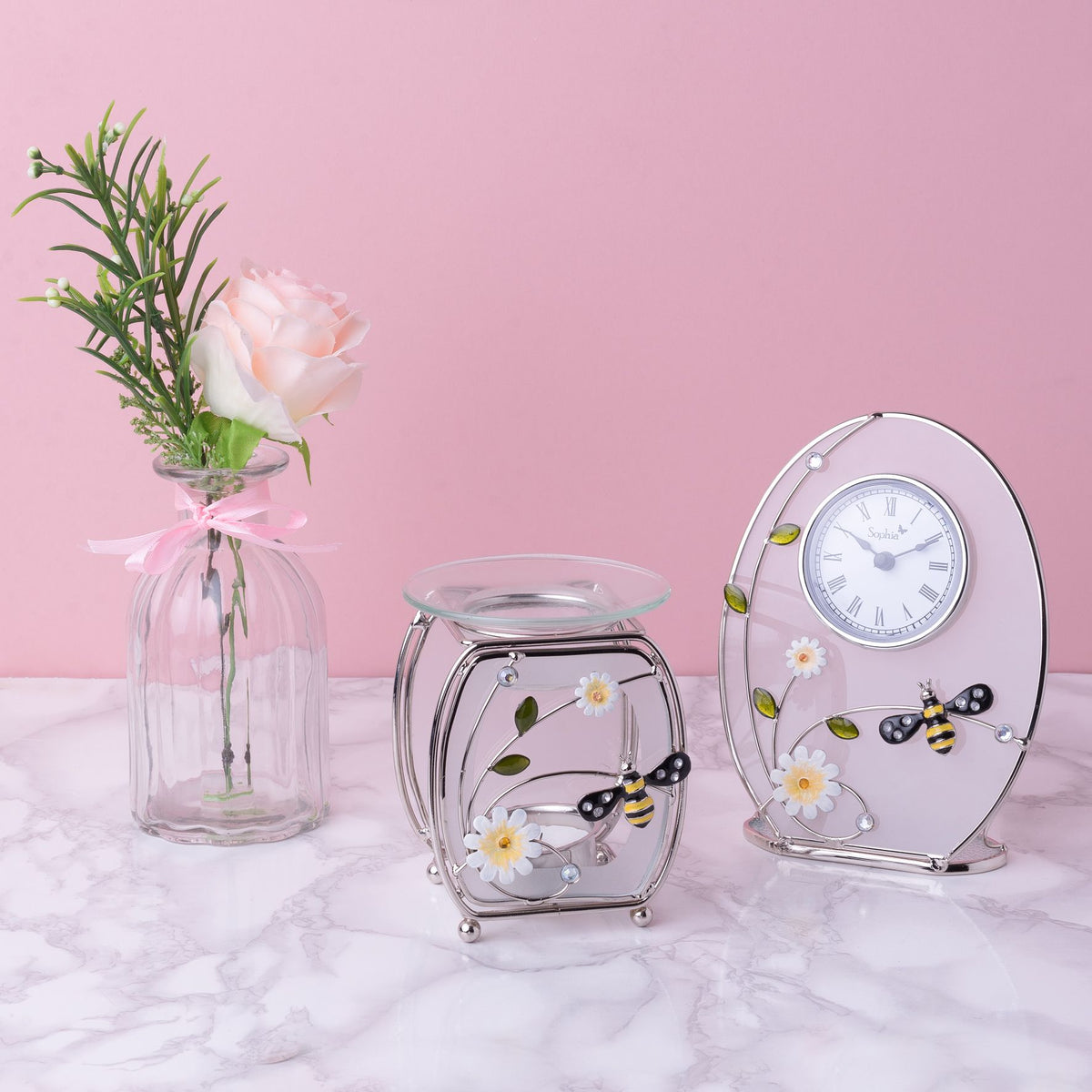 Sophia Classic Glass & Wire Bumble Bee Mantel Clock