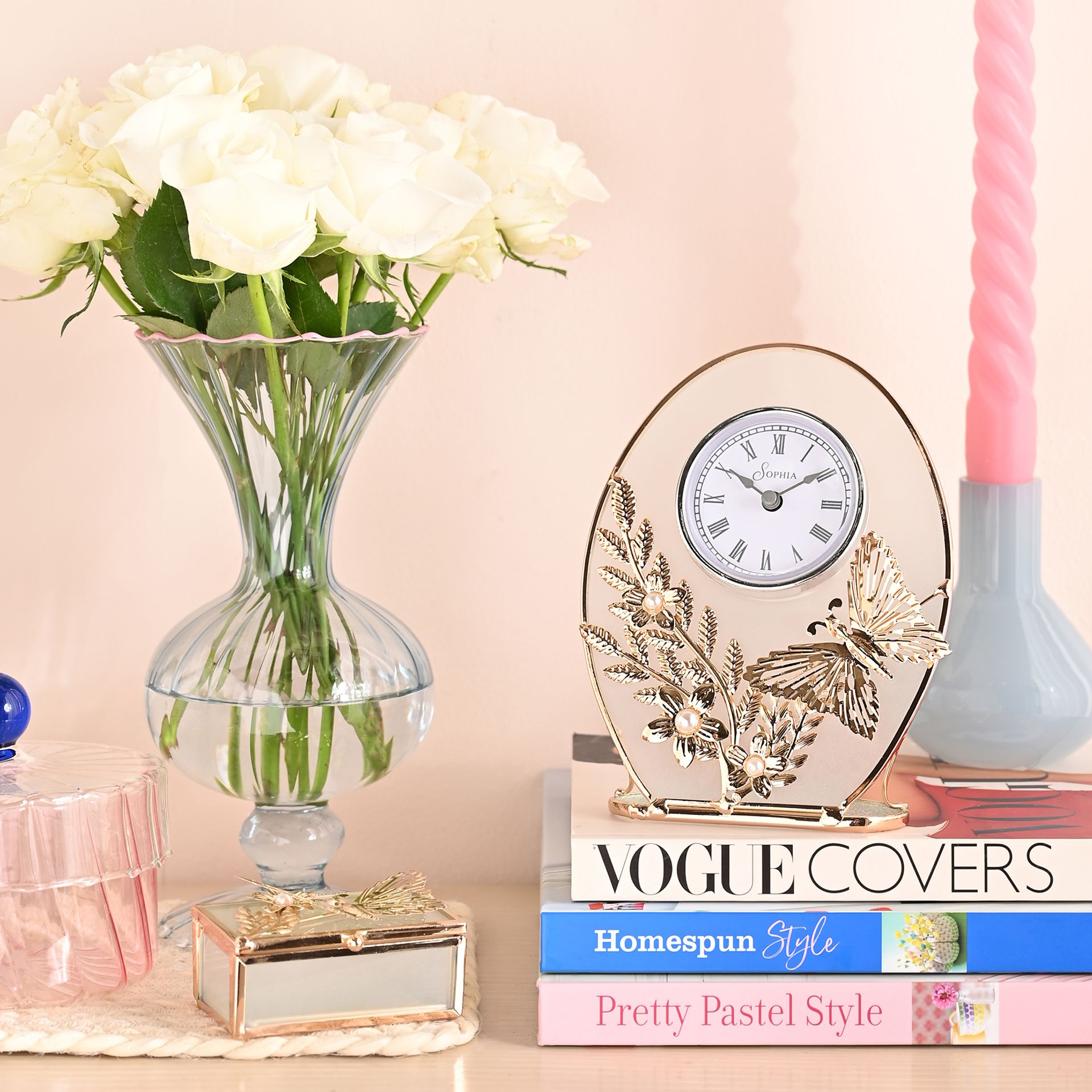 Sophia Classic Gold Butterfly Mantel Clock