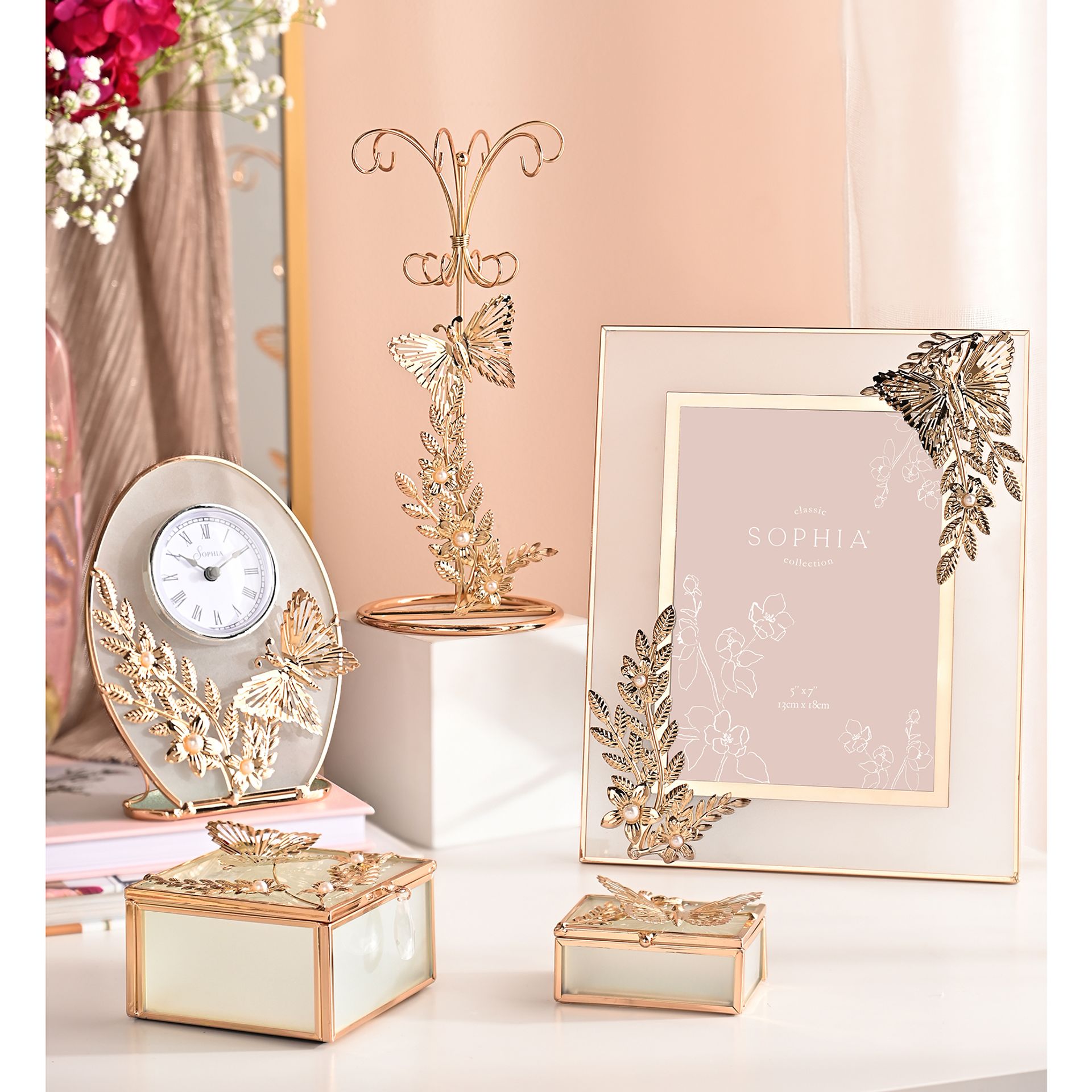 Sophia Classic Gold Butterfly Mantel Clock