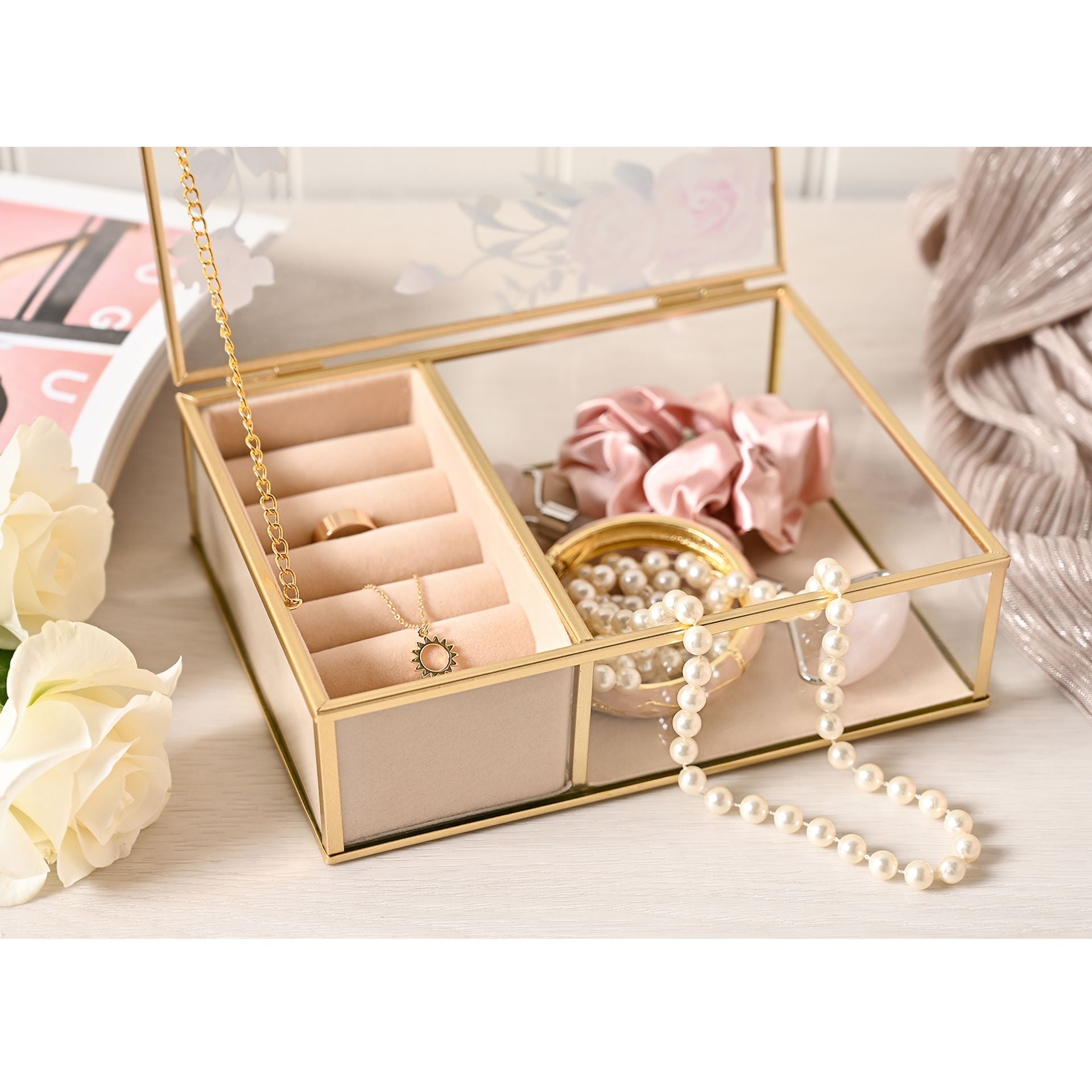 Sophia Classic Floral Glass Jewellery Box - Large
