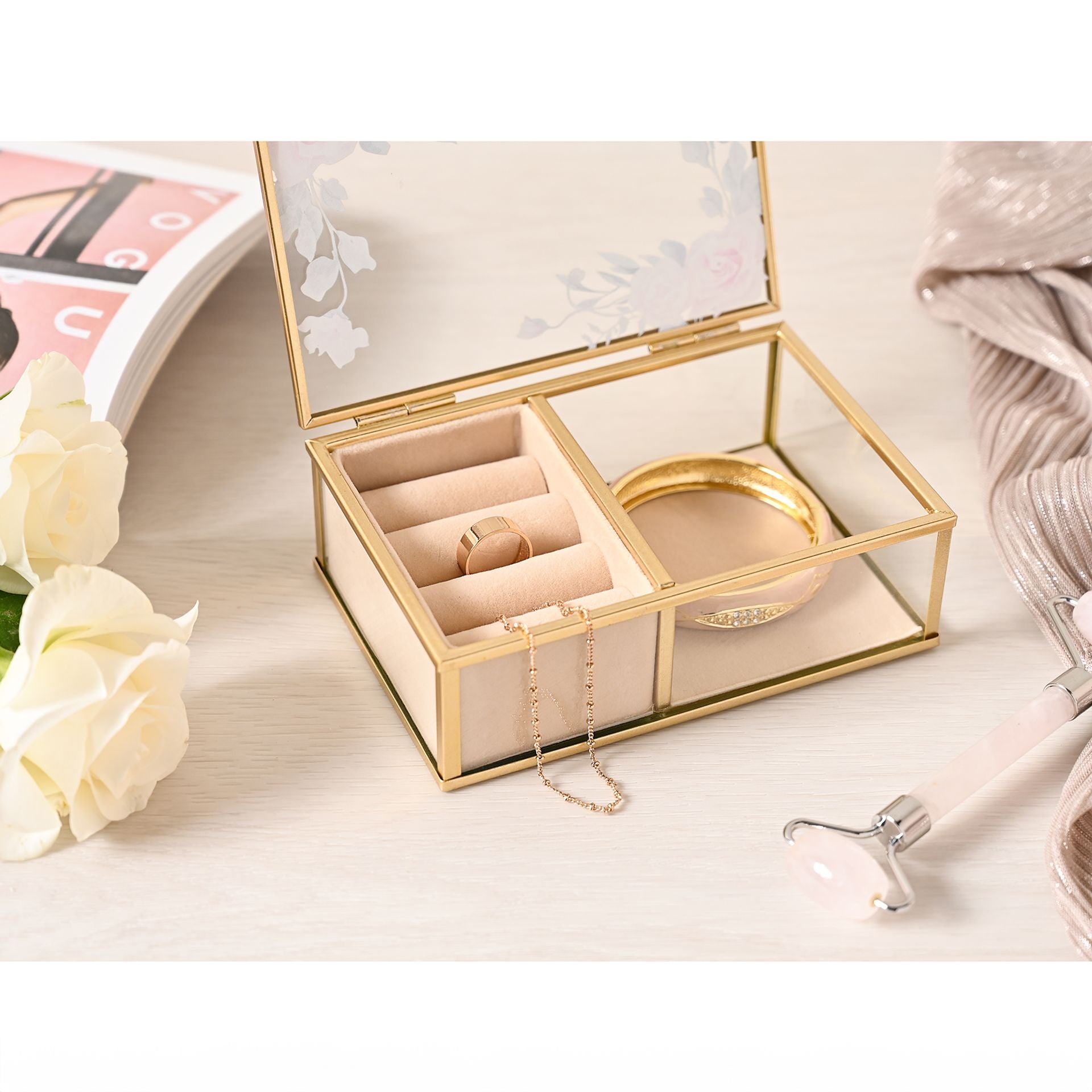 Sophia Classic Floral Glass Jewellery Box - Small