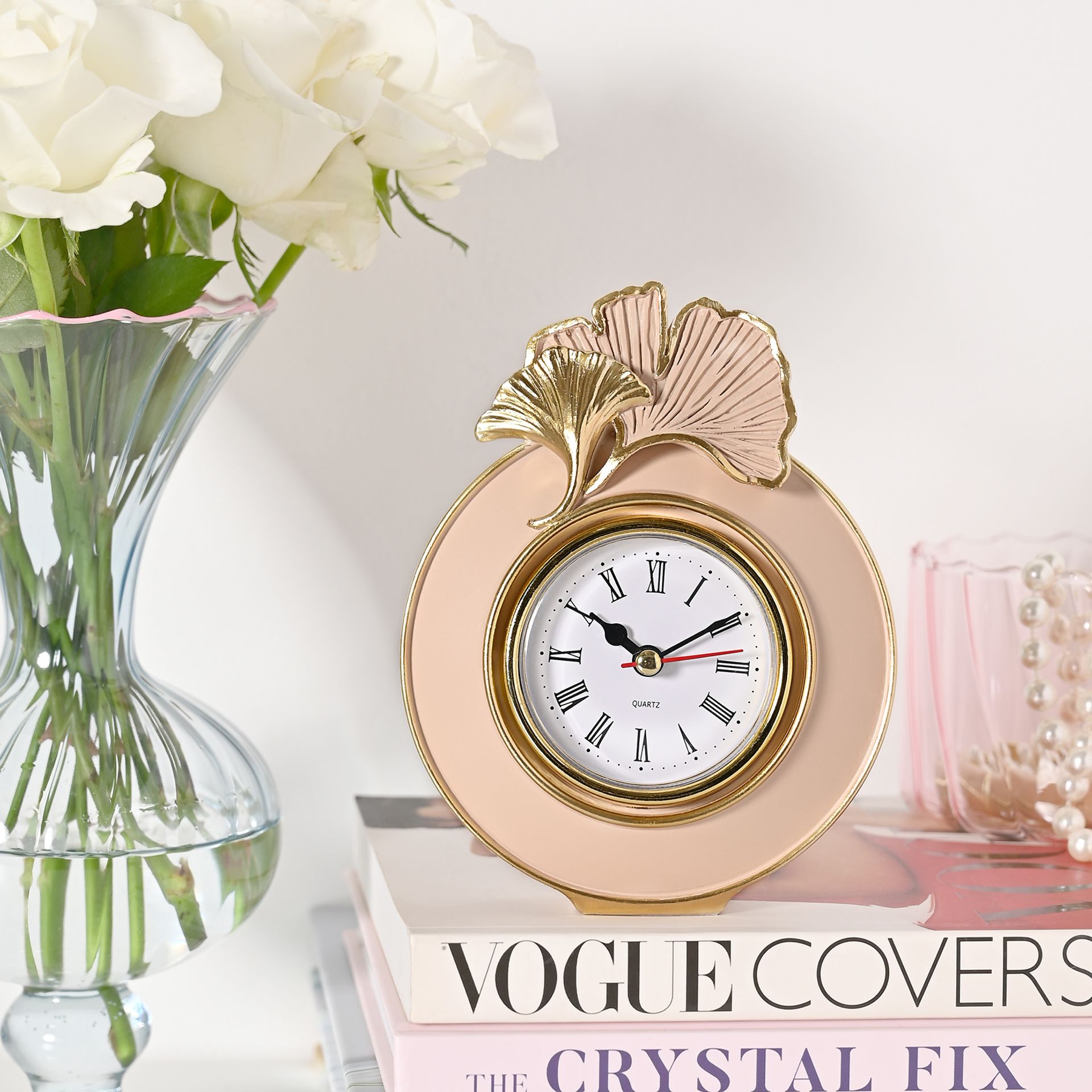 Sophia Classic Ginkgo Blush Round Mantel Clock