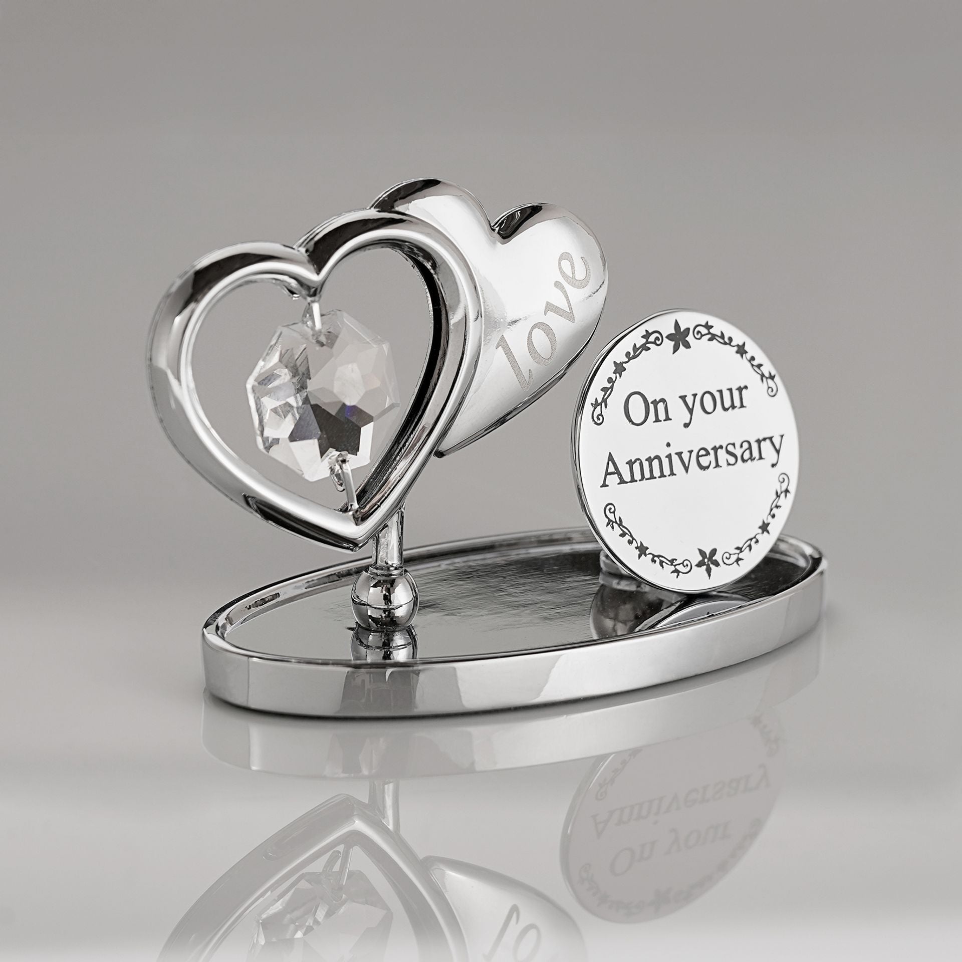 Crystocraft Chrome Plated Love Heart Plaque On Your Anniversary