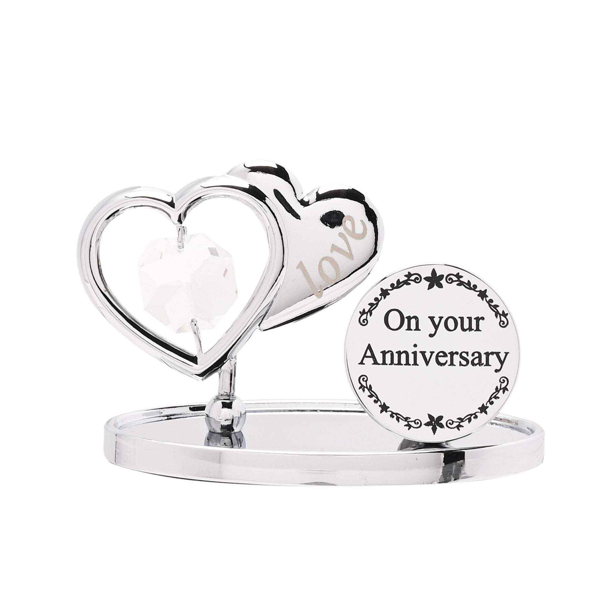 Crystocraft Chrome Plated Love Heart Plaque On Your Anniversary