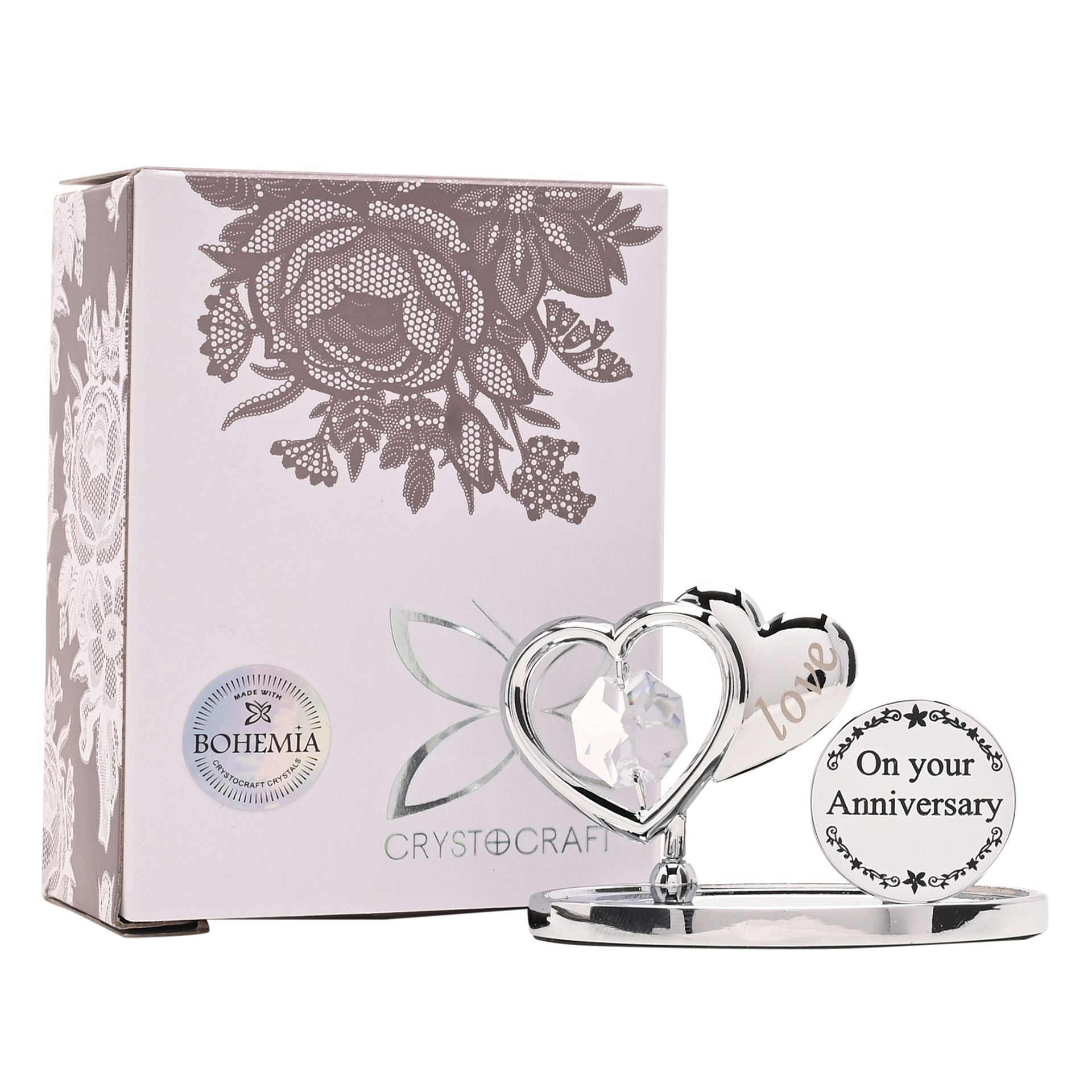 Crystocraft Chrome Plated Love Heart Plaque On Your Anniversary