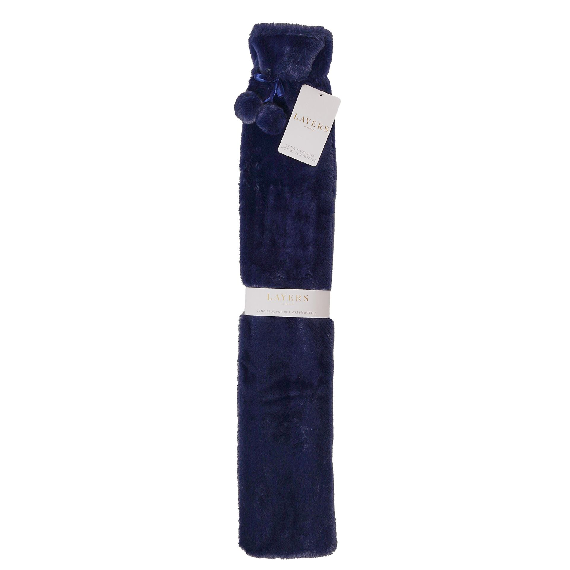 Sophia Layers Soft Faux Fur 1.7L Long Hot Water Bottle - Navy Blue