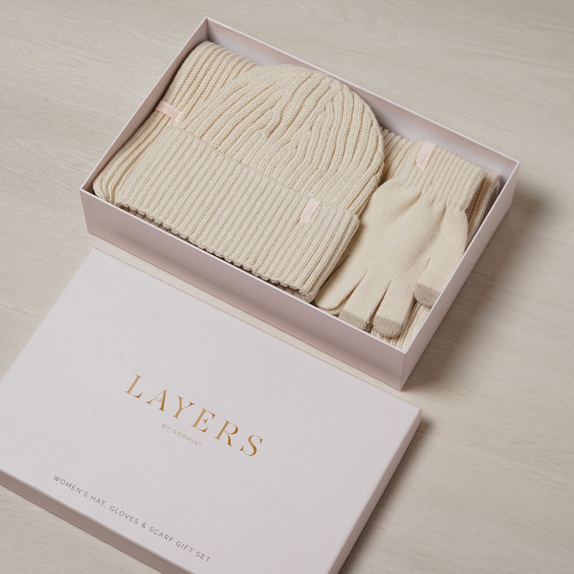 Sophia Layers Cosy Knit Hat Glove & Scarf Gift Set - Ivory