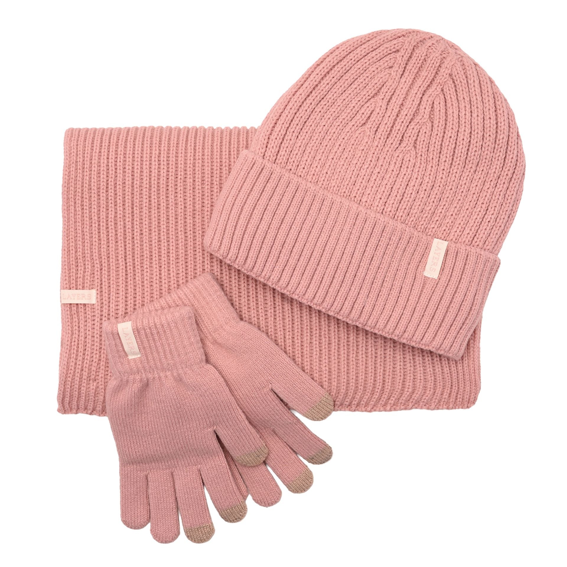 Sophia Layers Cosy Knit Hat Glove & Scarf Gift Set - Blush Pink