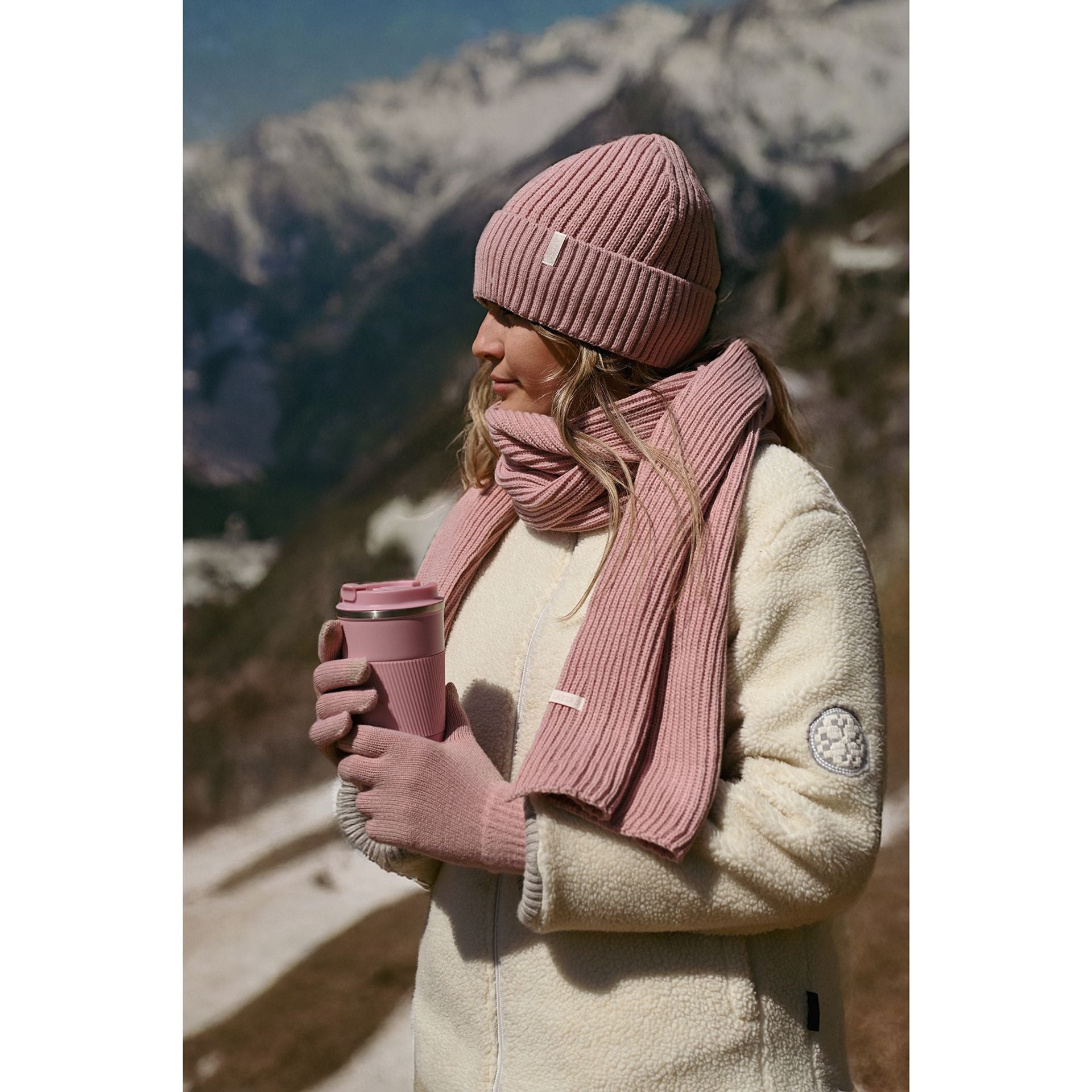 Sophia Layers Cosy Knit Hat Glove & Scarf Gift Set - Blush Pink