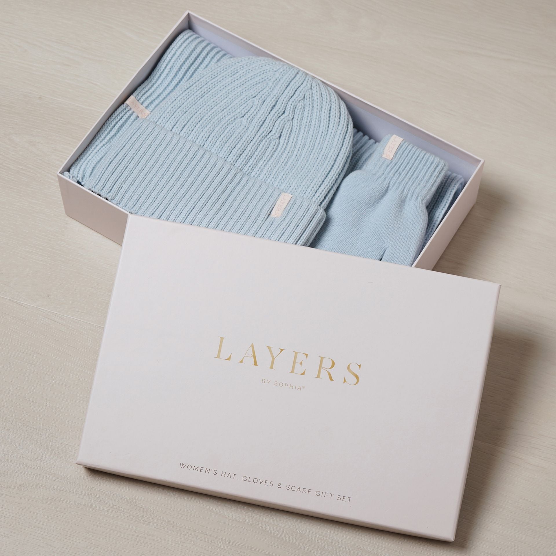 Sophia Layers Cosy Knit Hat Glove & Scarf Gift Set - Powder Blue